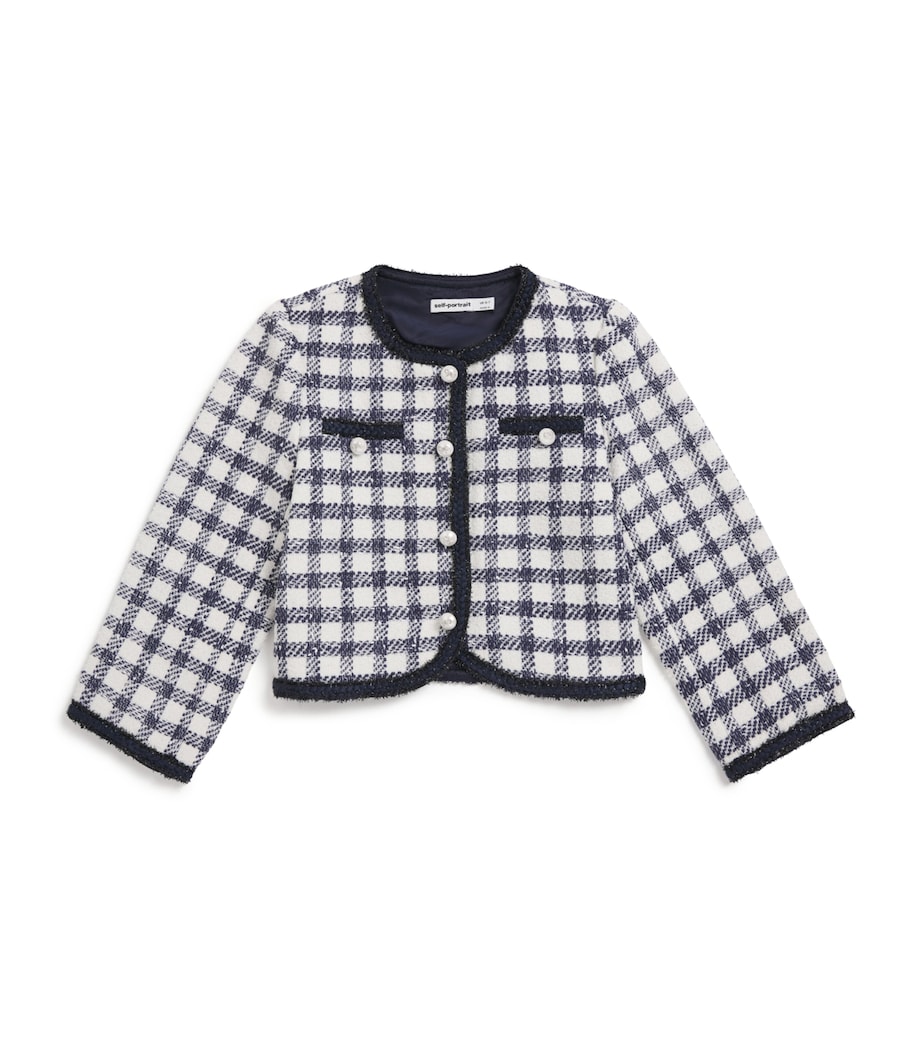 Self-Portrait Kids Check Bouclé Jacket (3-12 Years) Navy Image 1