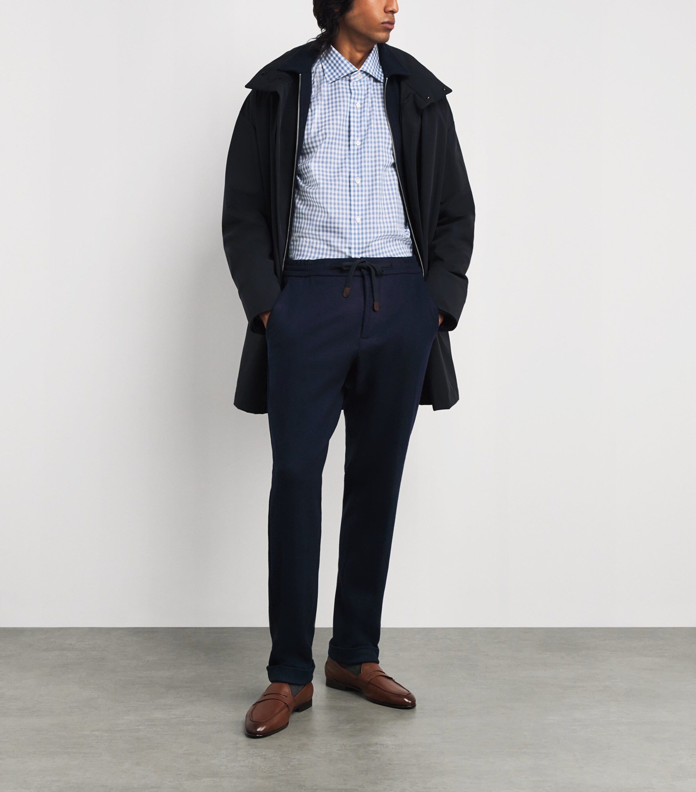 Isaia Mens Cotton-Linen Check Shirt Image 2