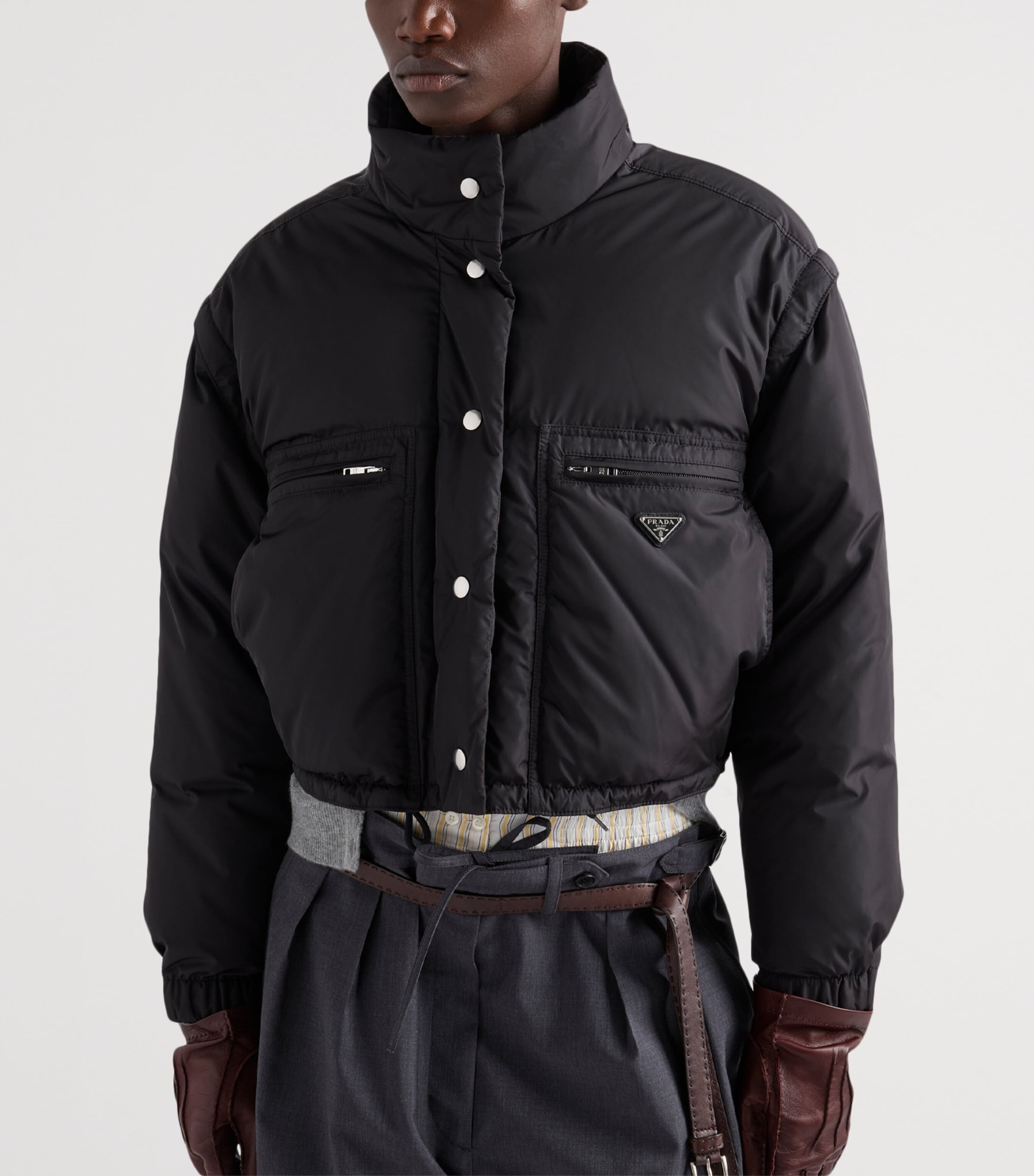 Prada Womens Re-Nylon Cropped Down Jacket Black Image 6