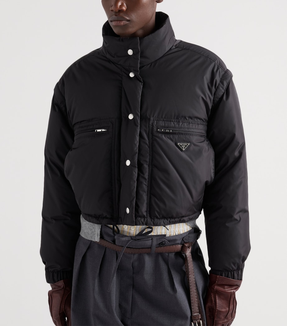 Prada Womens Re-Nylon Cropped Down Jacket Black Image 6