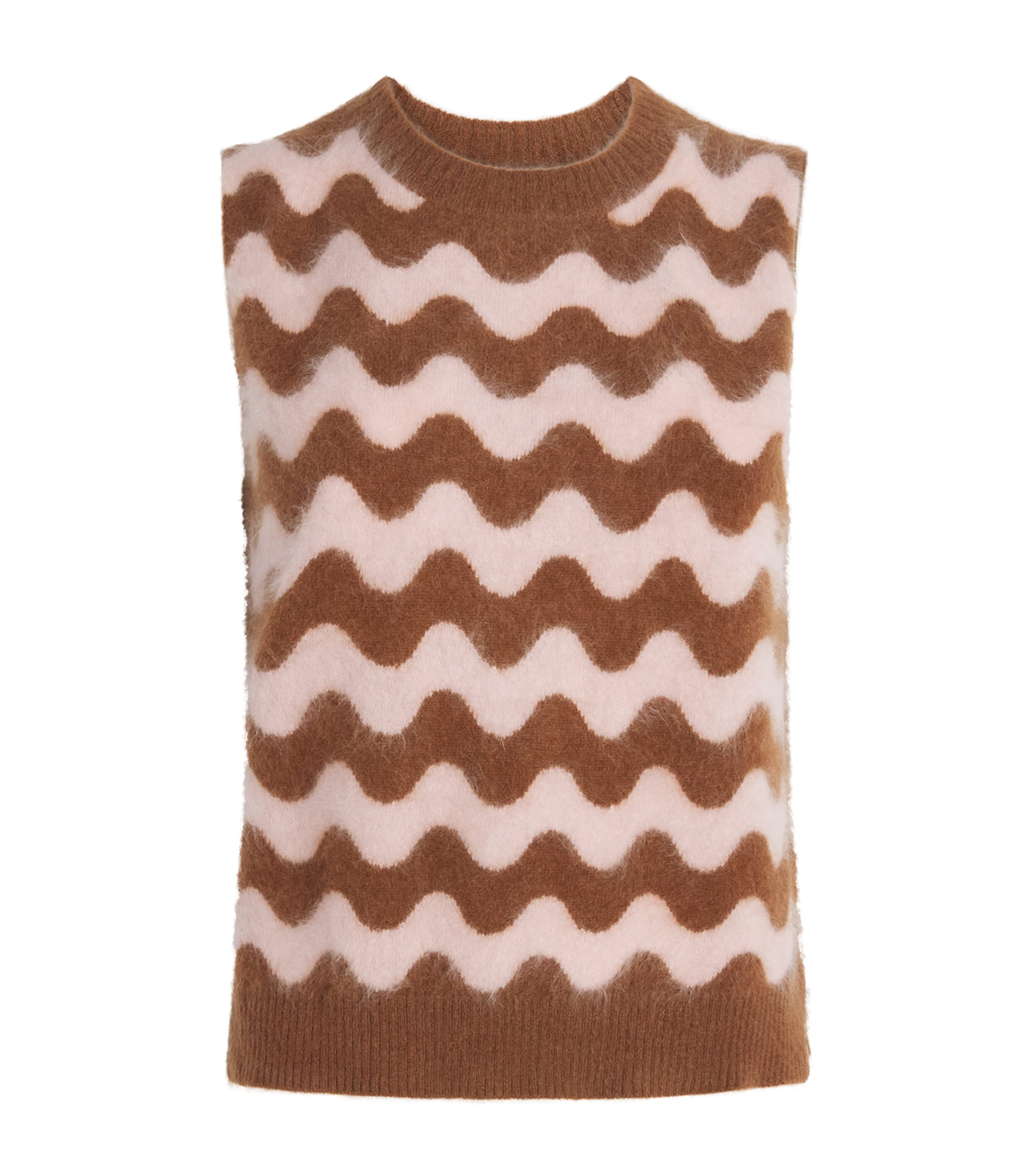 Brushed Cashmere Stripe Sweater Vest CARAMEL/SMOKE PINK Image 1