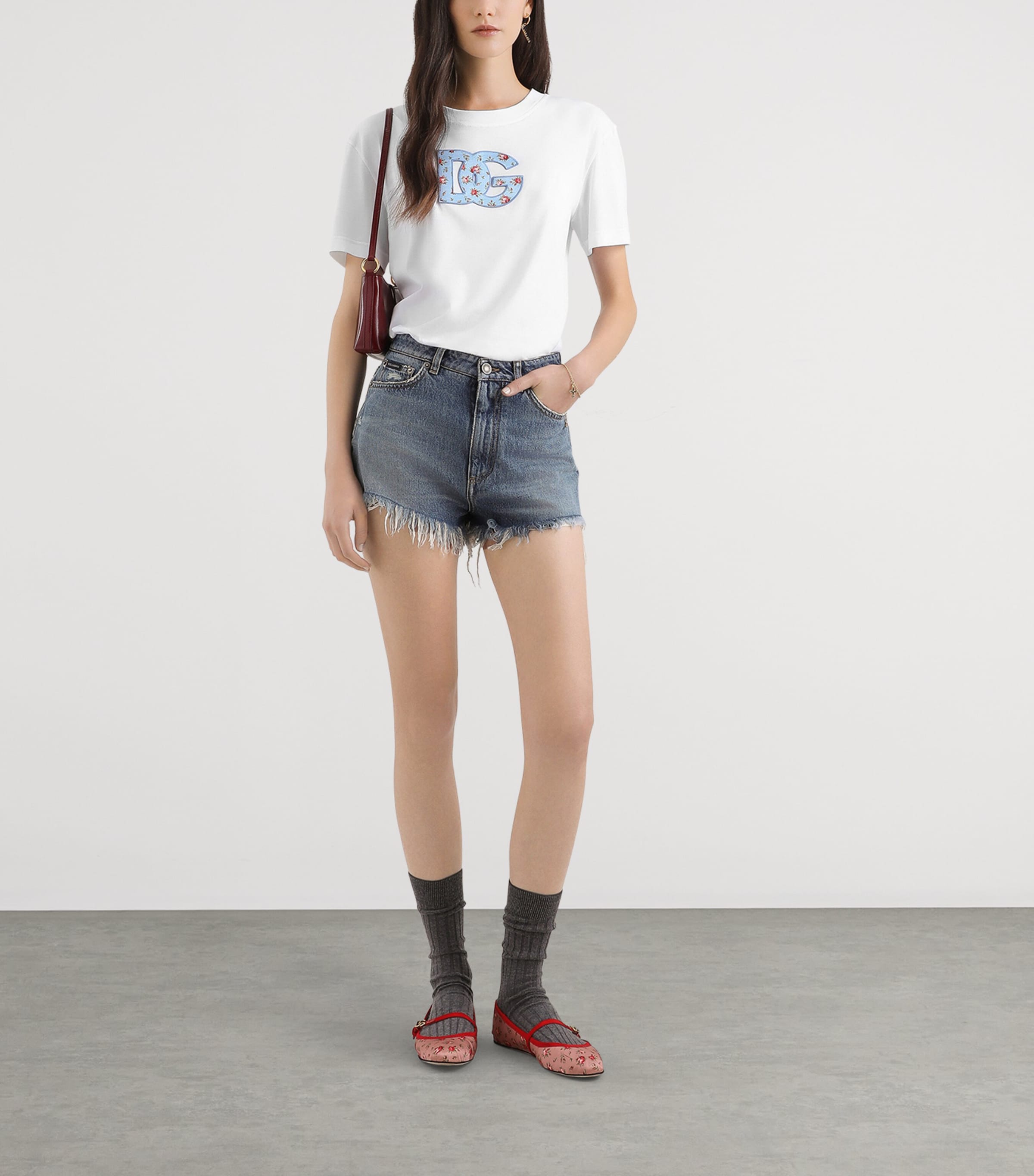 Dolce&Gabbana Womens Cotton DG Millennials Appliqué T-Shirt Opti Image 2