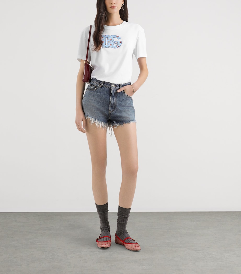 Dolce&Gabbana Womens Cotton DG Millennials Appliqué T-Shirt Opti Image 2