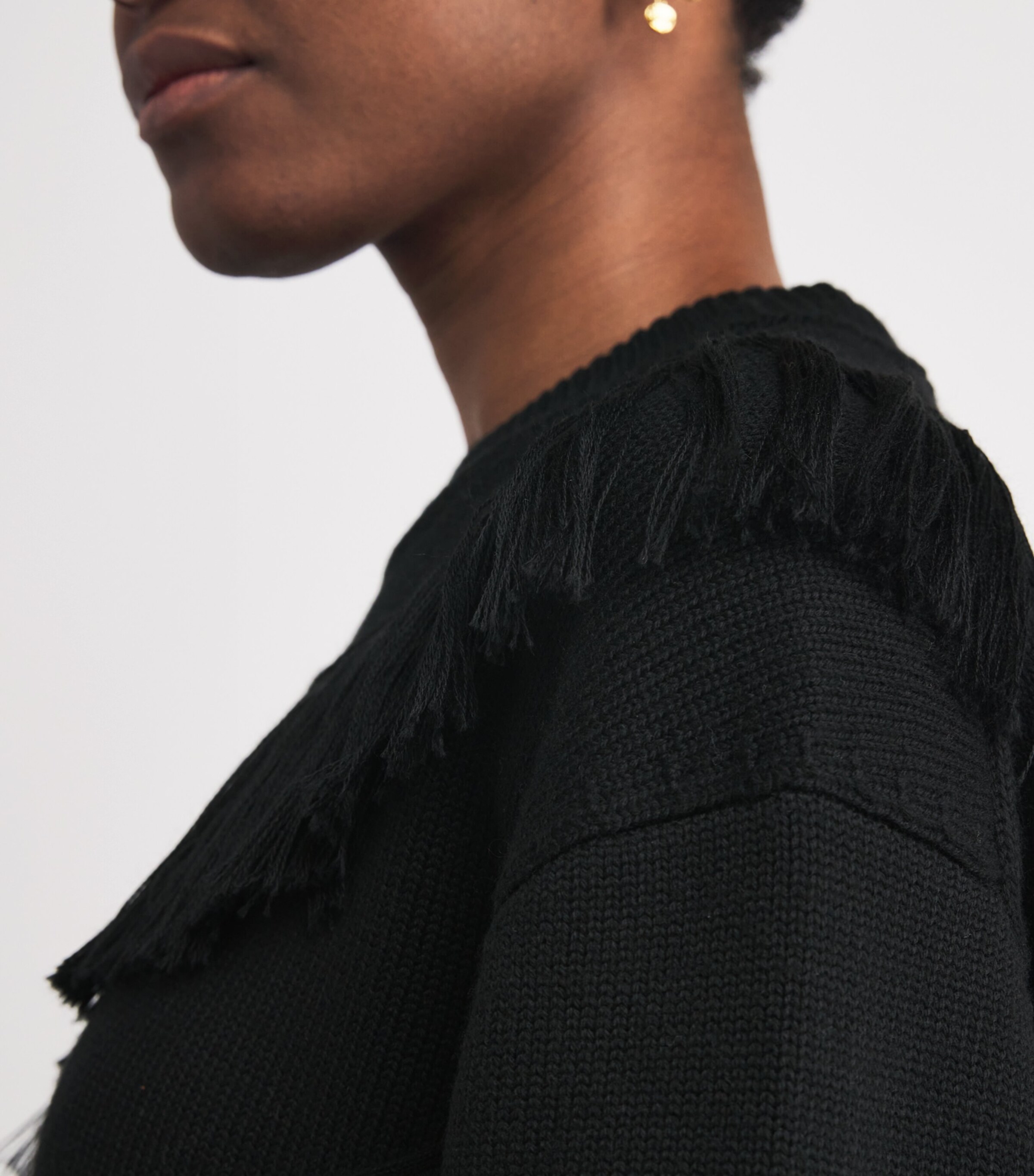Wool Fringe-Detail Ina Sweater BLACK Image 6
