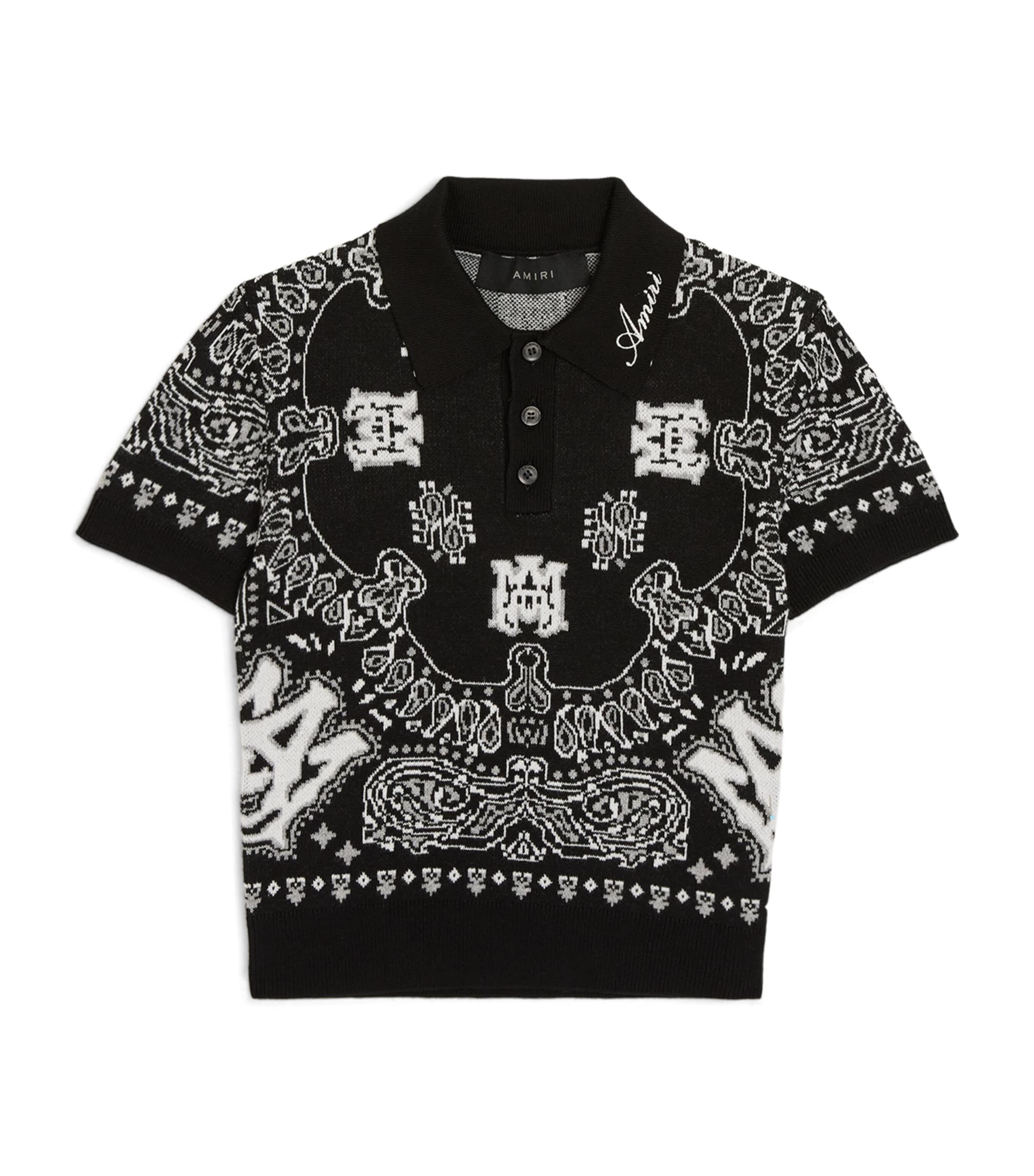 Shop Amiri Cotton Bandana Polo Shirt In Black