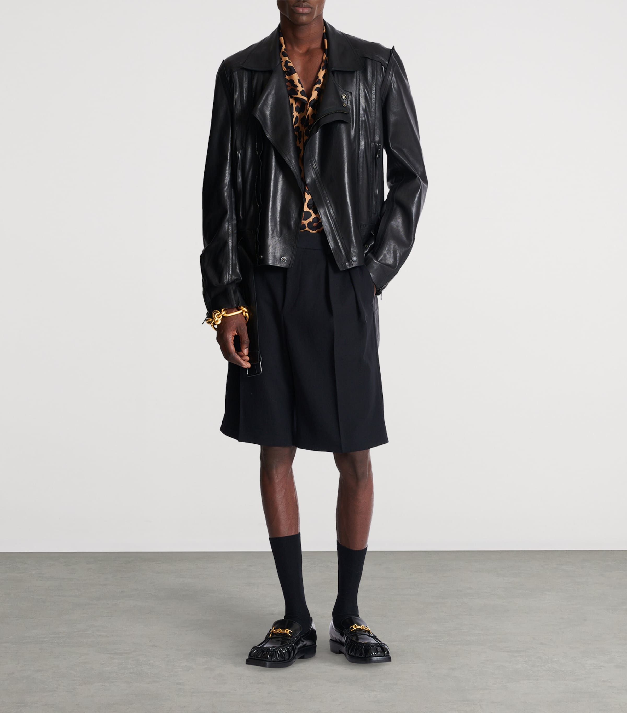 Balmain Belted Leather Biker Jacket Harrods AE