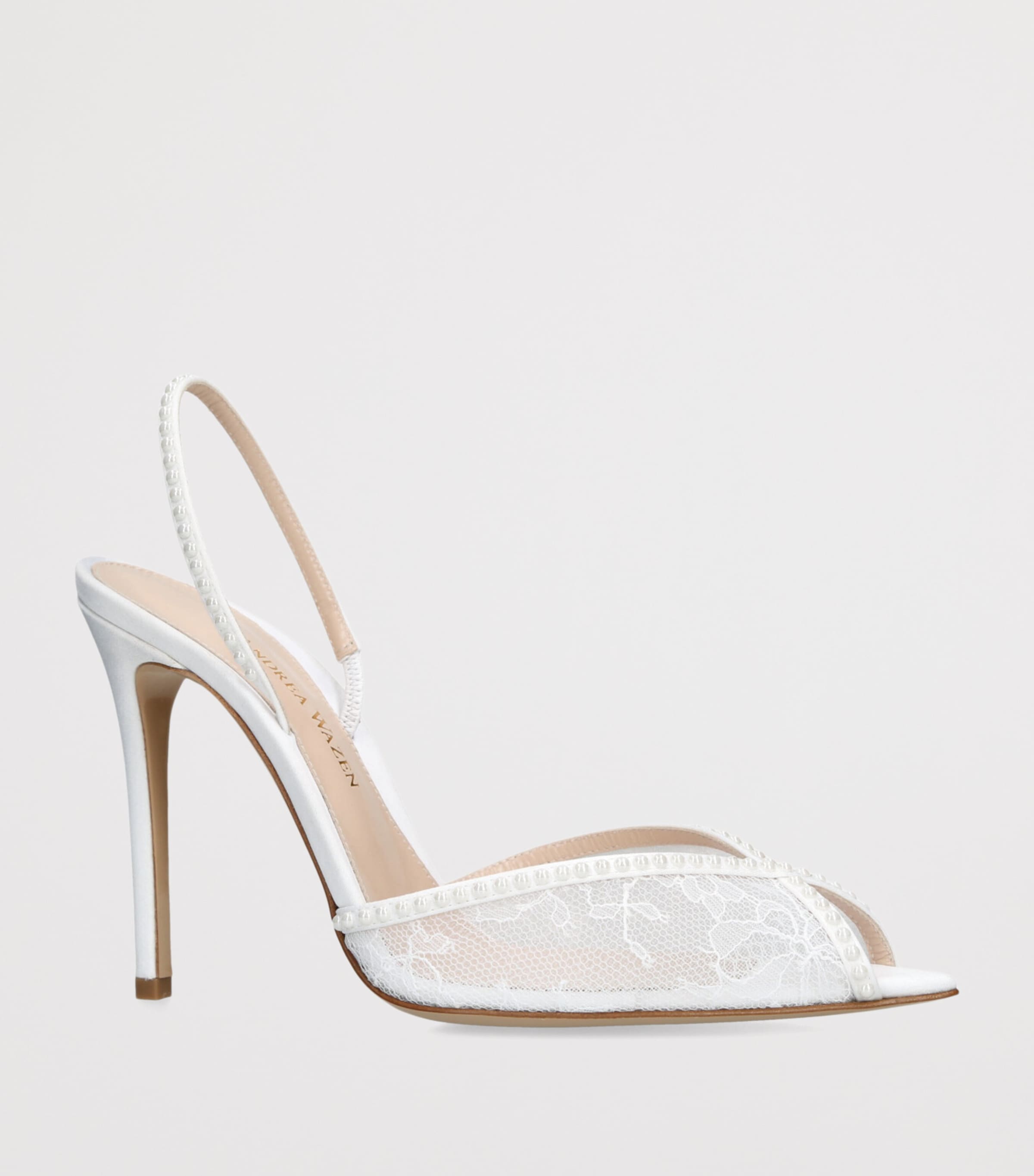 Andrea Wazen Embellished Lace Katy Slingback Heels 105 White Image 3