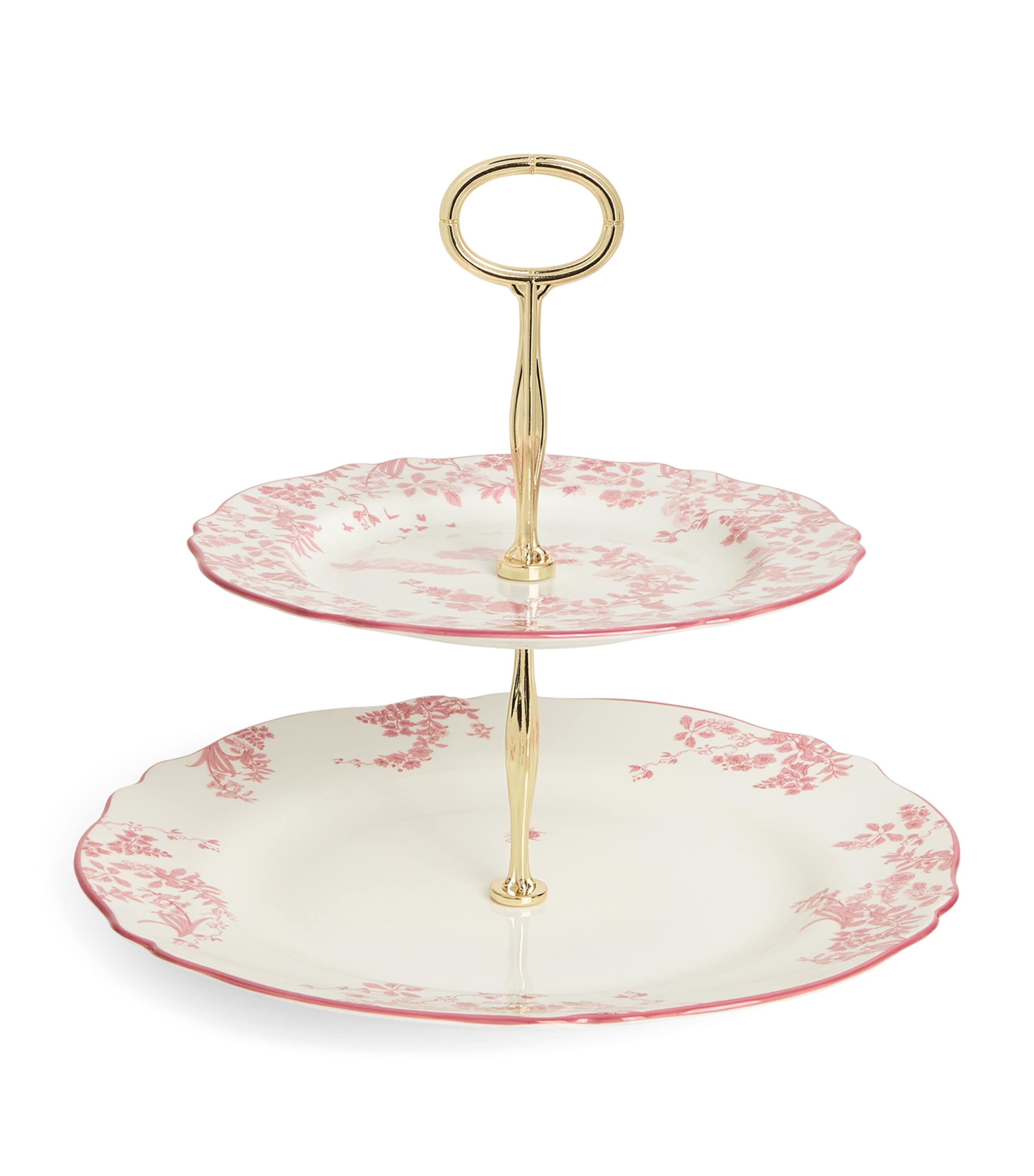 Harrods Bone China Toile Two-tier Cake Stand In Pink