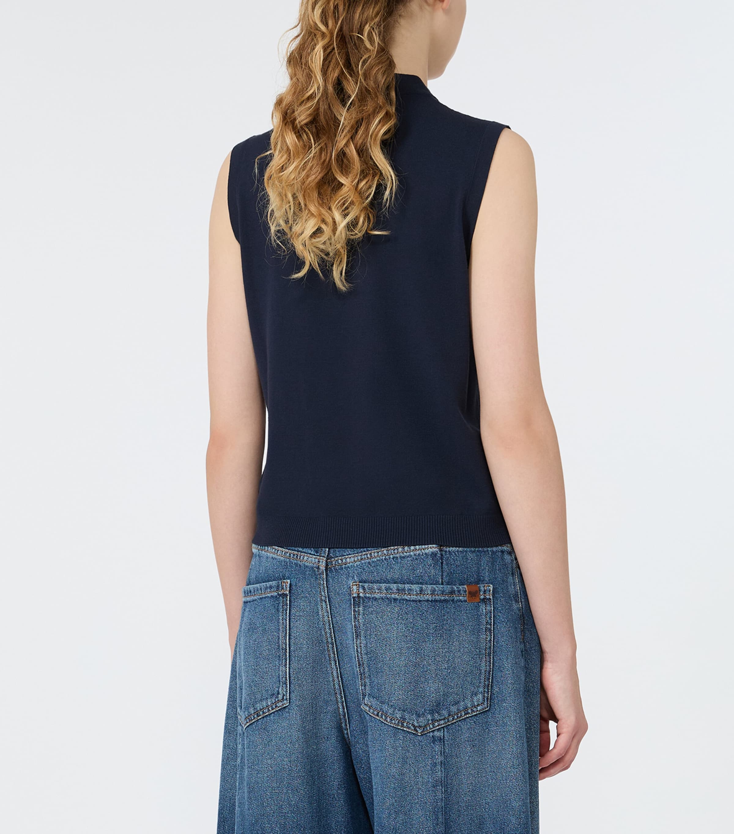 Weekend Max Mara Womens Sleeveless High-Neck Sweater Navy Image 4
