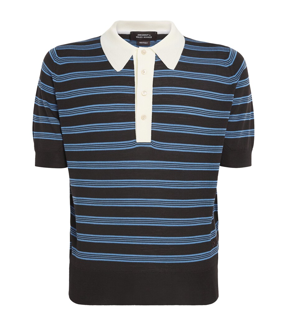 Wales Bonner Mens x John Smedley Merino Polo Sweater Brown/blue/ivory Image 1