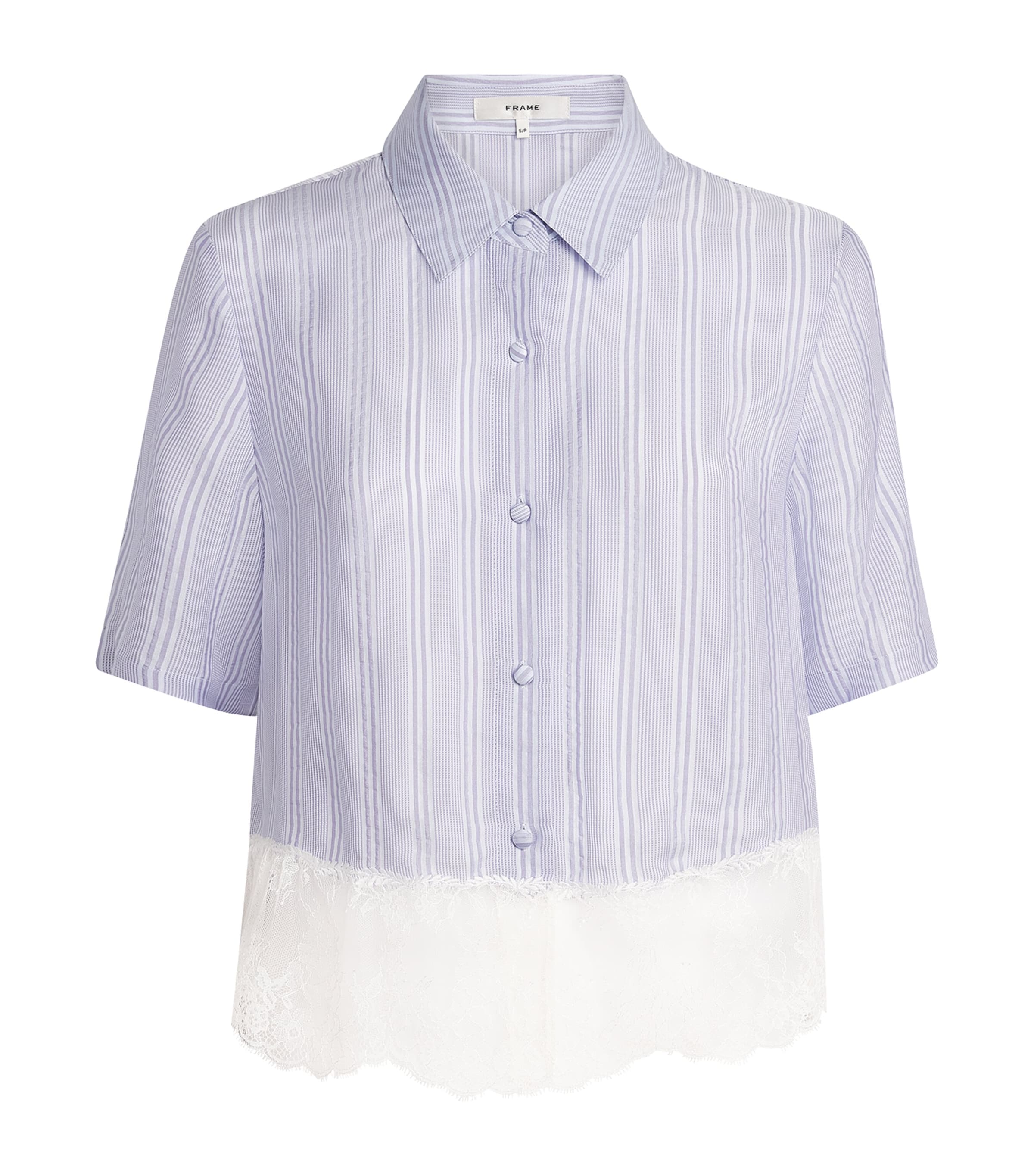 FRAME Womens Silk The Stripe Lace Shirt Chambray Multi Image 1
