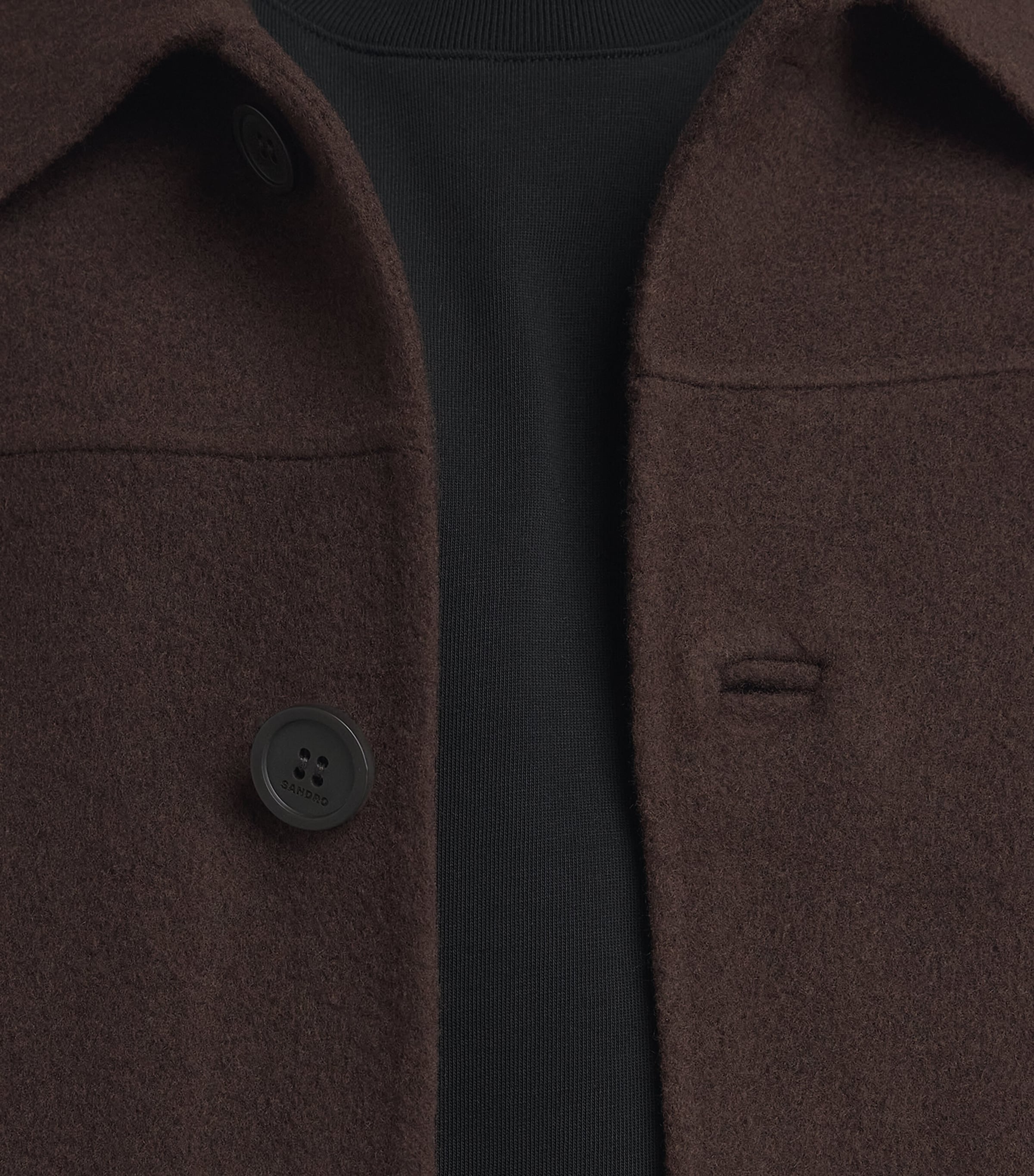 Sandro Paris Mens Wool-Blend Double-Face Jacket Chocolate Image 3