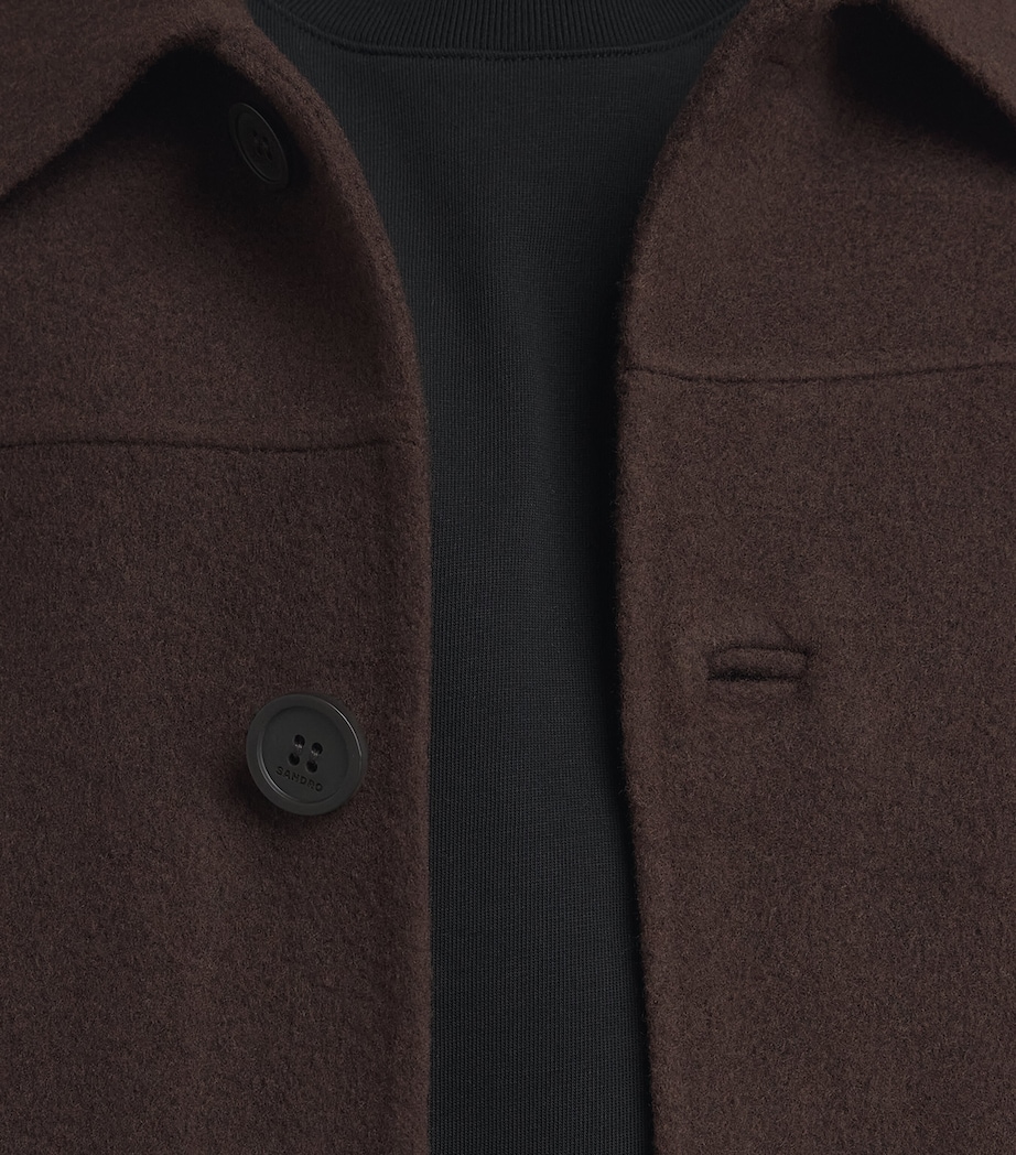 Sandro Paris Mens Wool-Blend Double-Face Jacket Chocolate Image 3