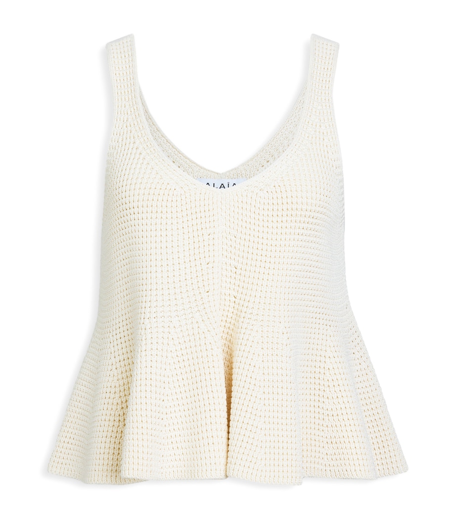 Alaïa Womens Silk Waffle Godet Crop Top Natural White Image 1