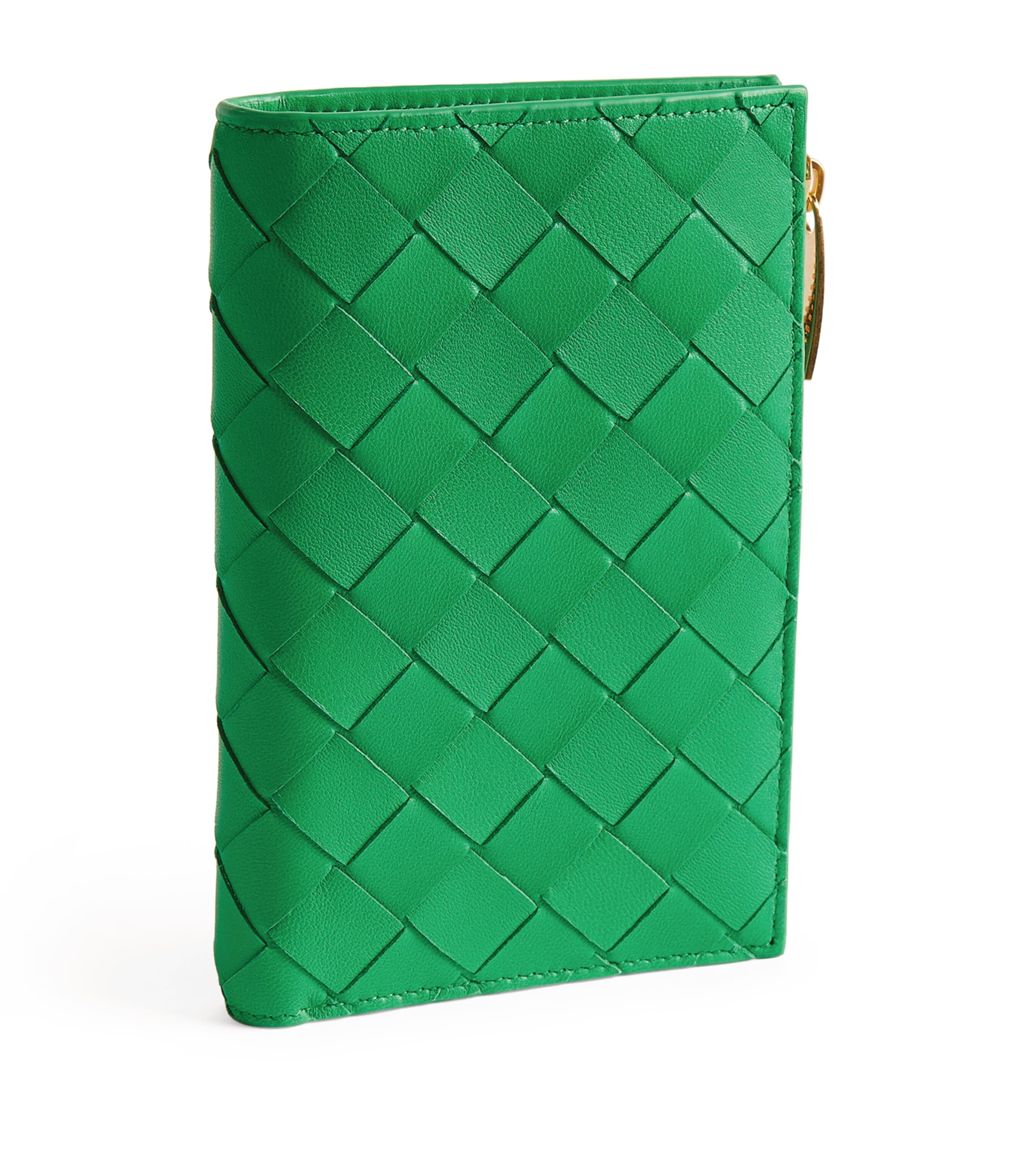 Shop Bottega Veneta Leather Intrecciato Bifold Card Holder In Green