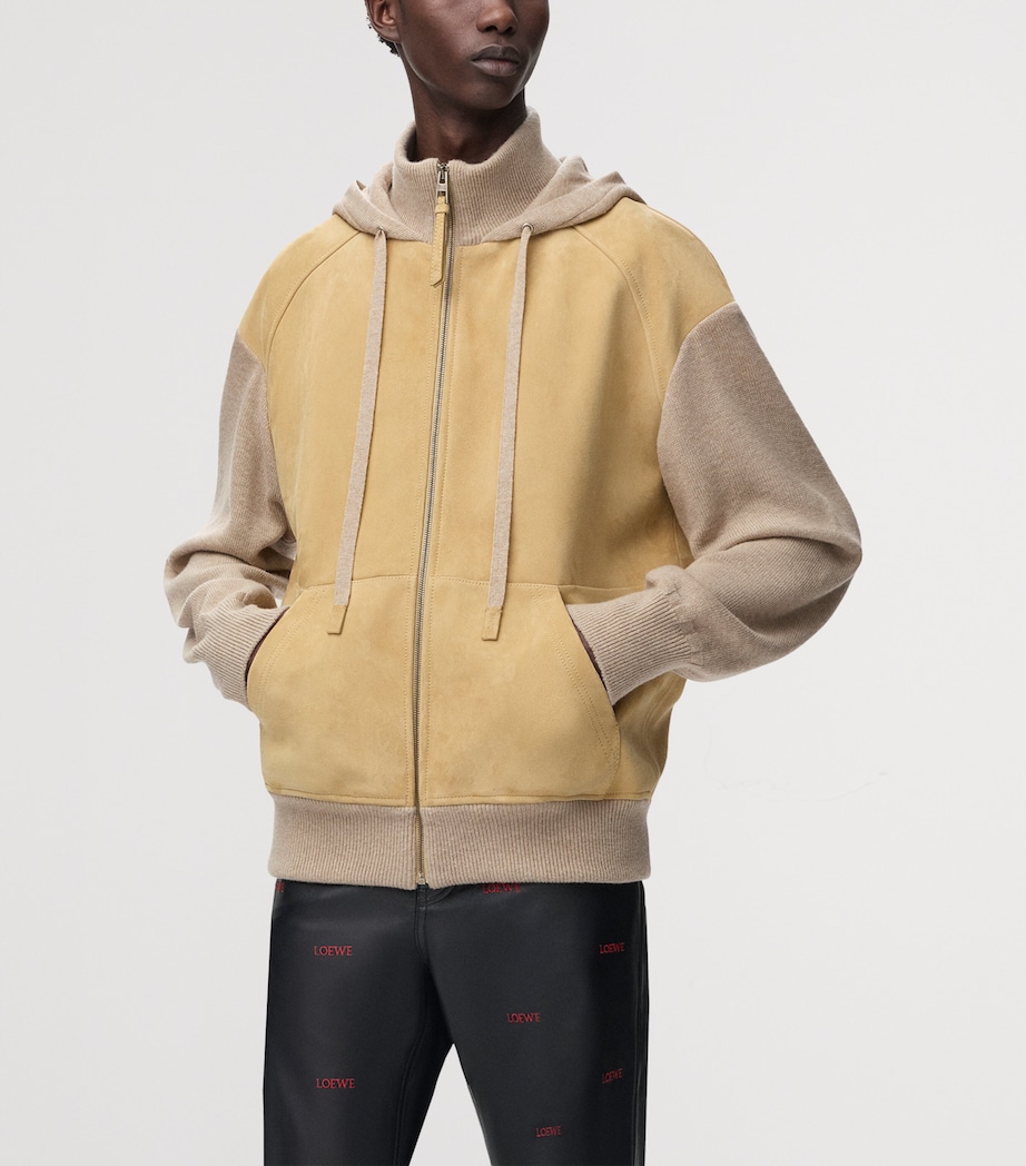 LOEWE Mens Suede-Wool Hybrid Hoodie Beige Image 3