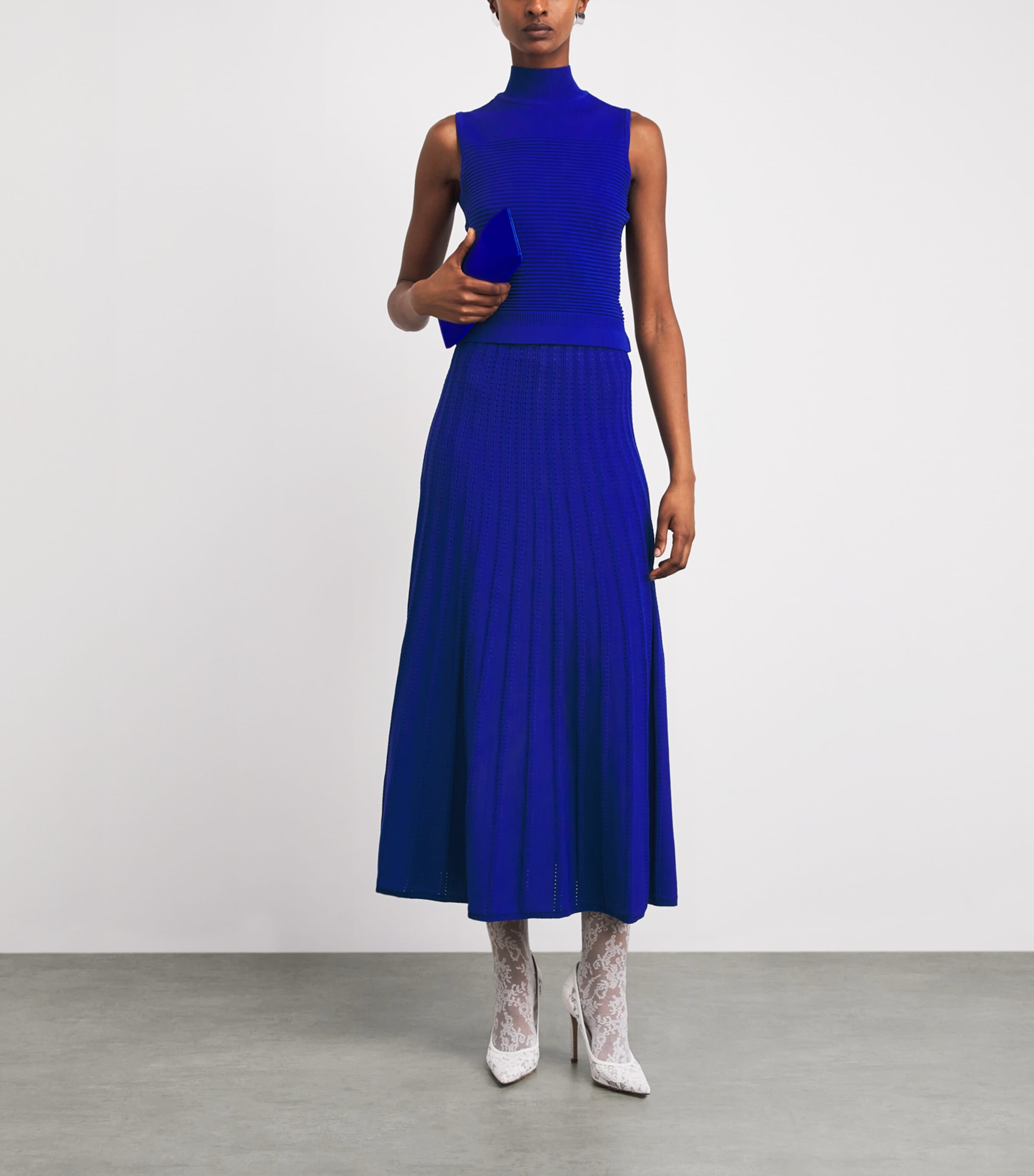 Edeline Lee Womens Knitted Pleated Midi Skirt Roy/royal Blue Image 2