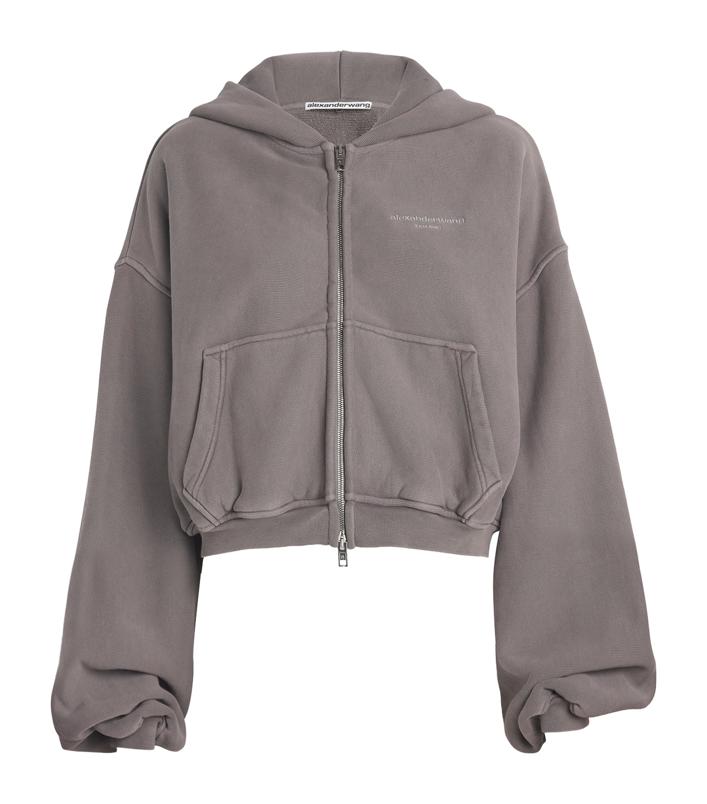Alexander Wang Stretch-cotton Oversized Cropped Hoodie In Gray