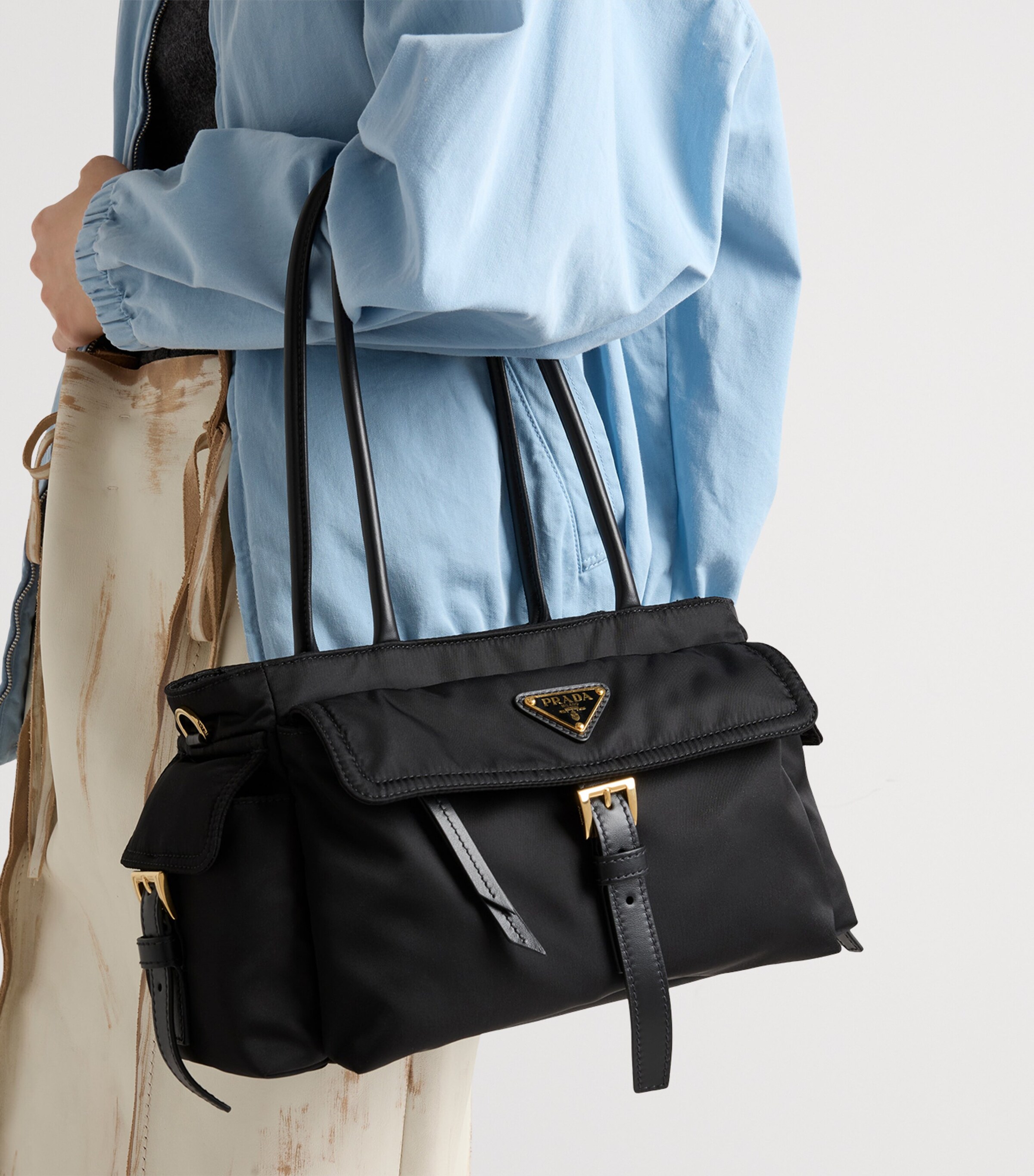 Medium Re-Nylon and Leather Explore Top-Handle Bag F0002 Image 7