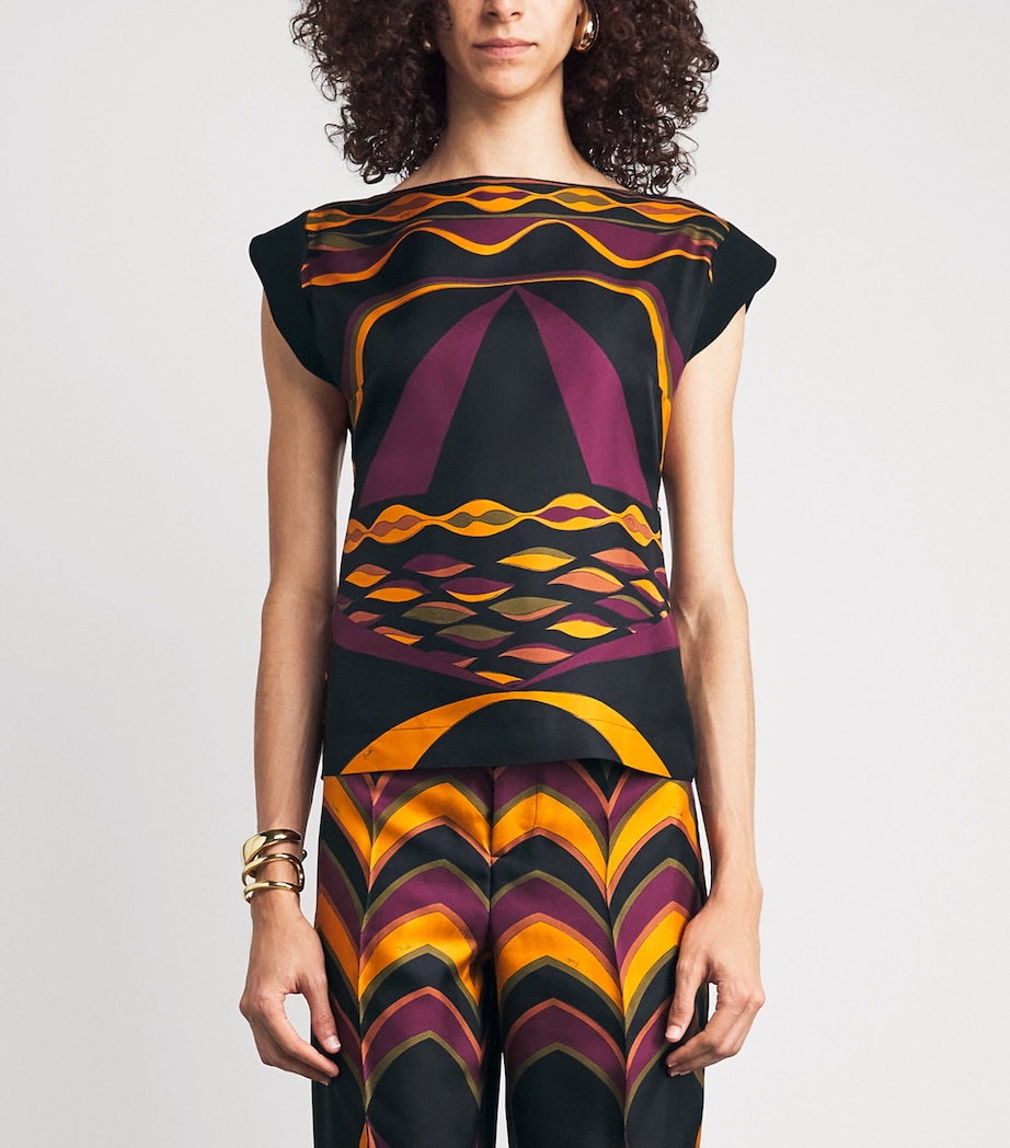PUCCI Womens Silk Dune Print Blouse Bordeaux Gold Image 4