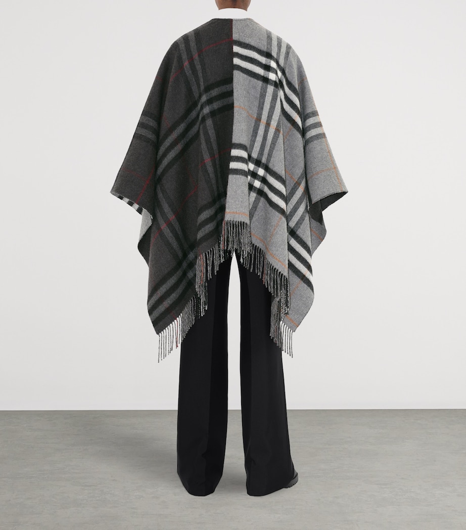 Wool-Cashmere Contrast-Check Cape GREY / CHARCOAL Image 4