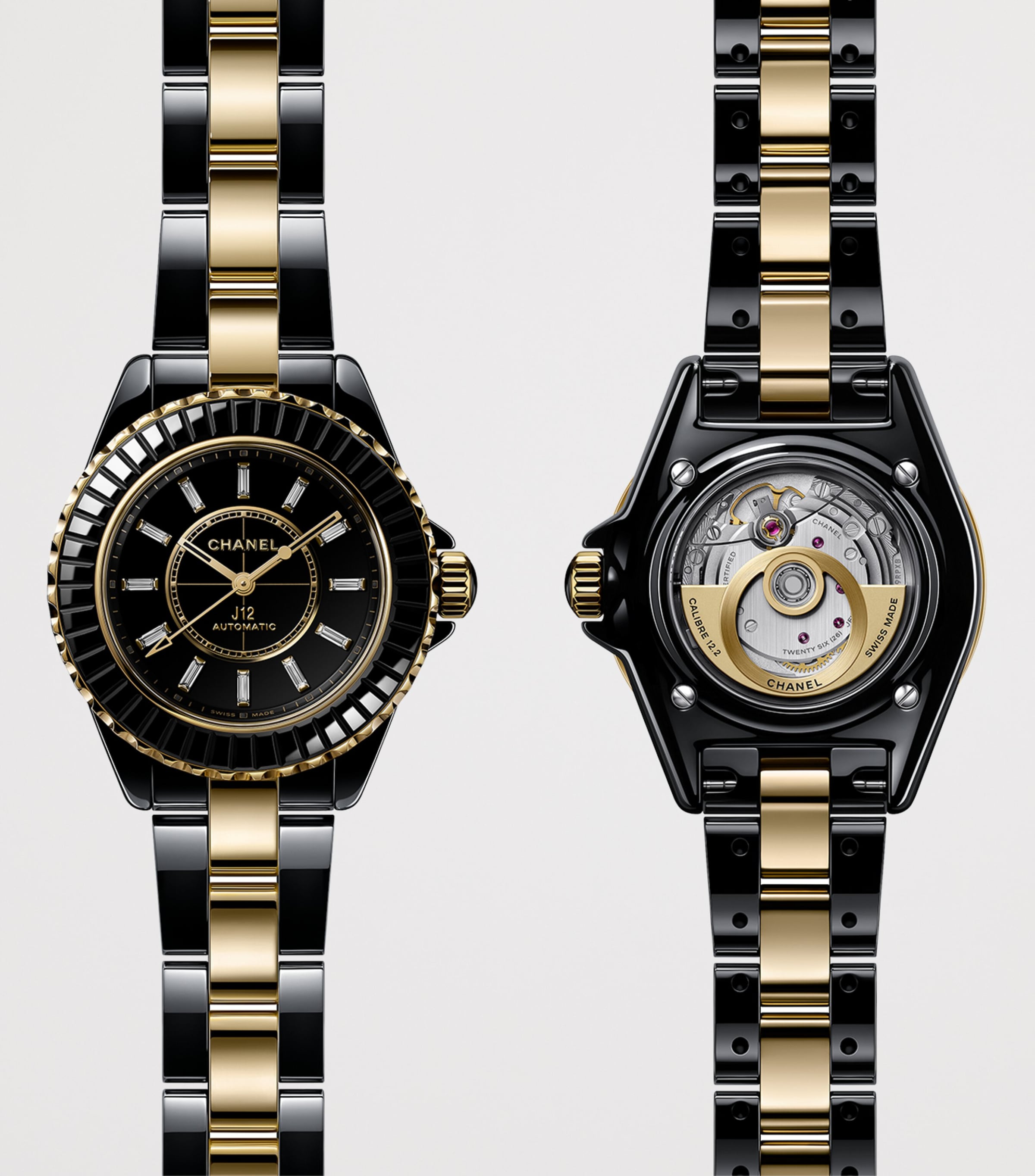 Yellow Gold, Ceramic and Diamond J12 Calibre 12.2 Watch 33mm BLACK Image 3