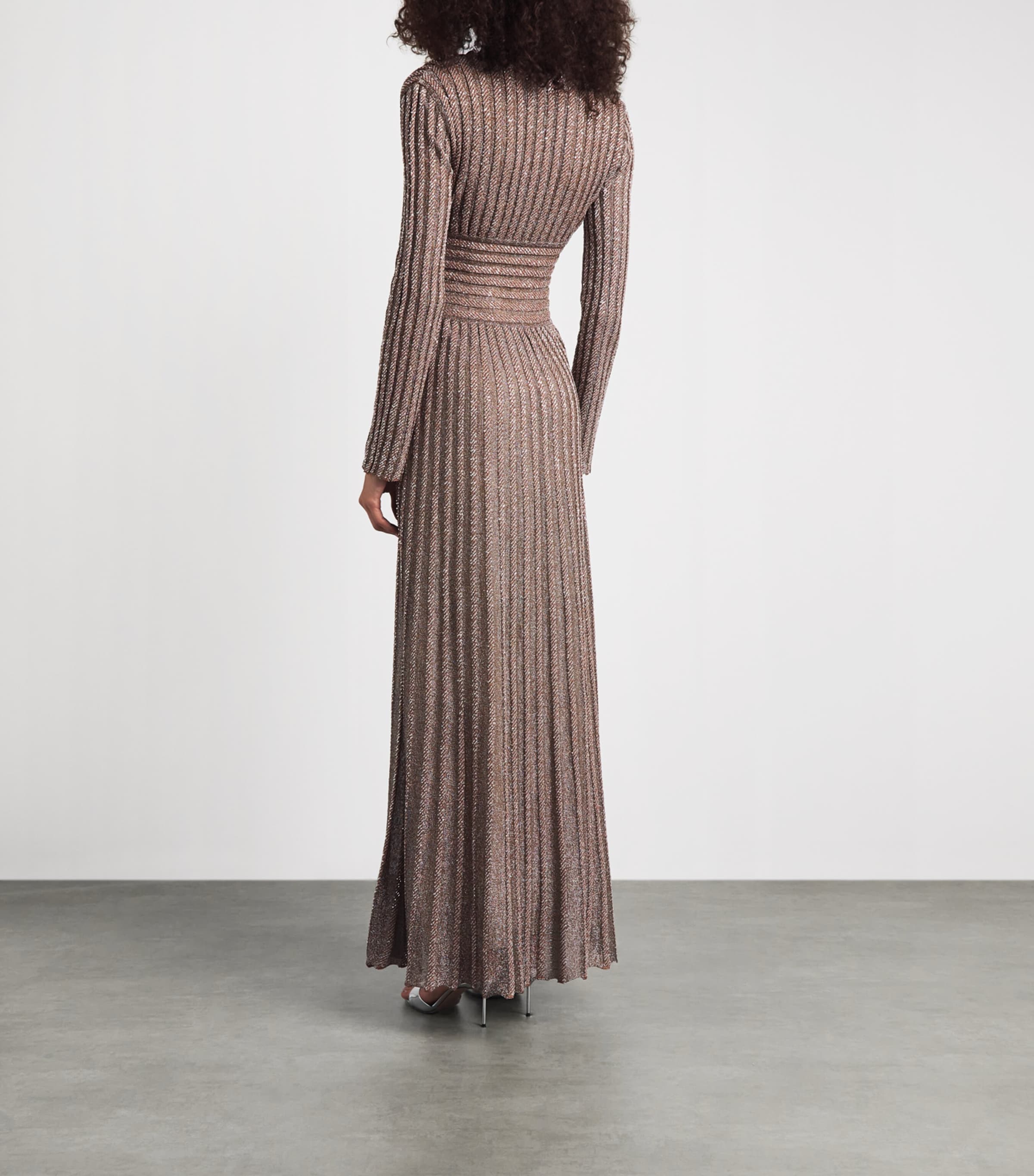 Missoni Womens Long-Sleeve V-Neck Maxi Dress Powder Pink Image 4