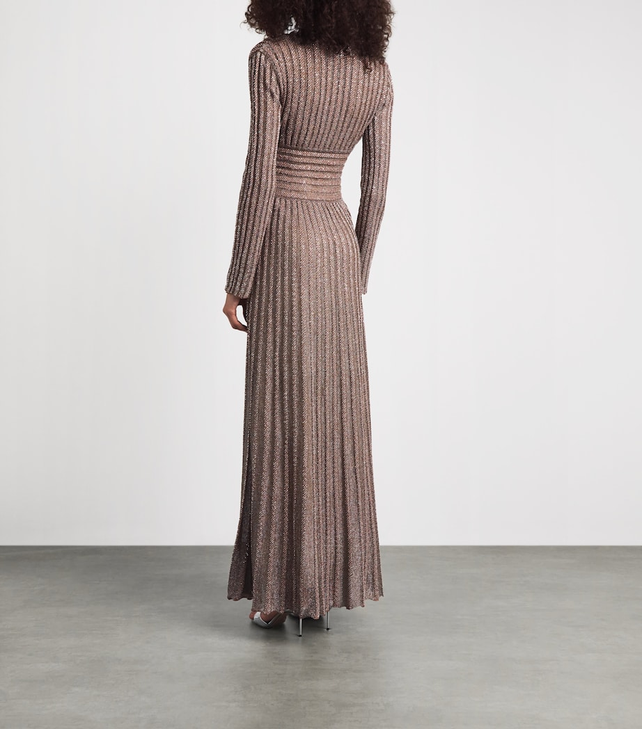 Missoni Womens Long-Sleeve V-Neck Maxi Dress Powder Pink Image 4