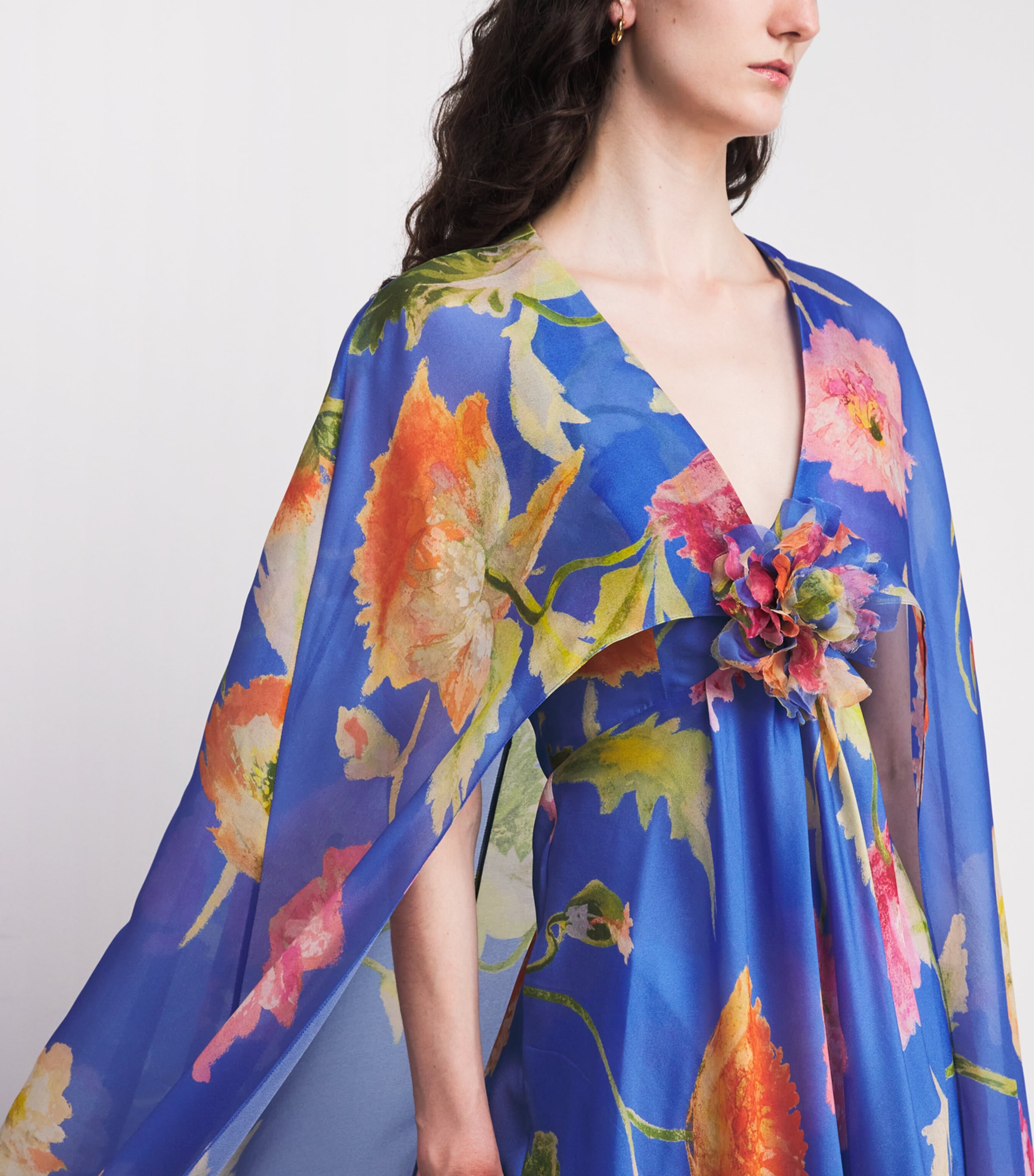 Carolina Herrera Womens Silk Organza Floral Cape Gown Bluebell Multi Image 6