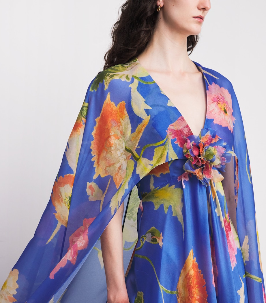 Carolina Herrera Womens Silk Organza Floral Cape Gown Bluebell Multi Image 6