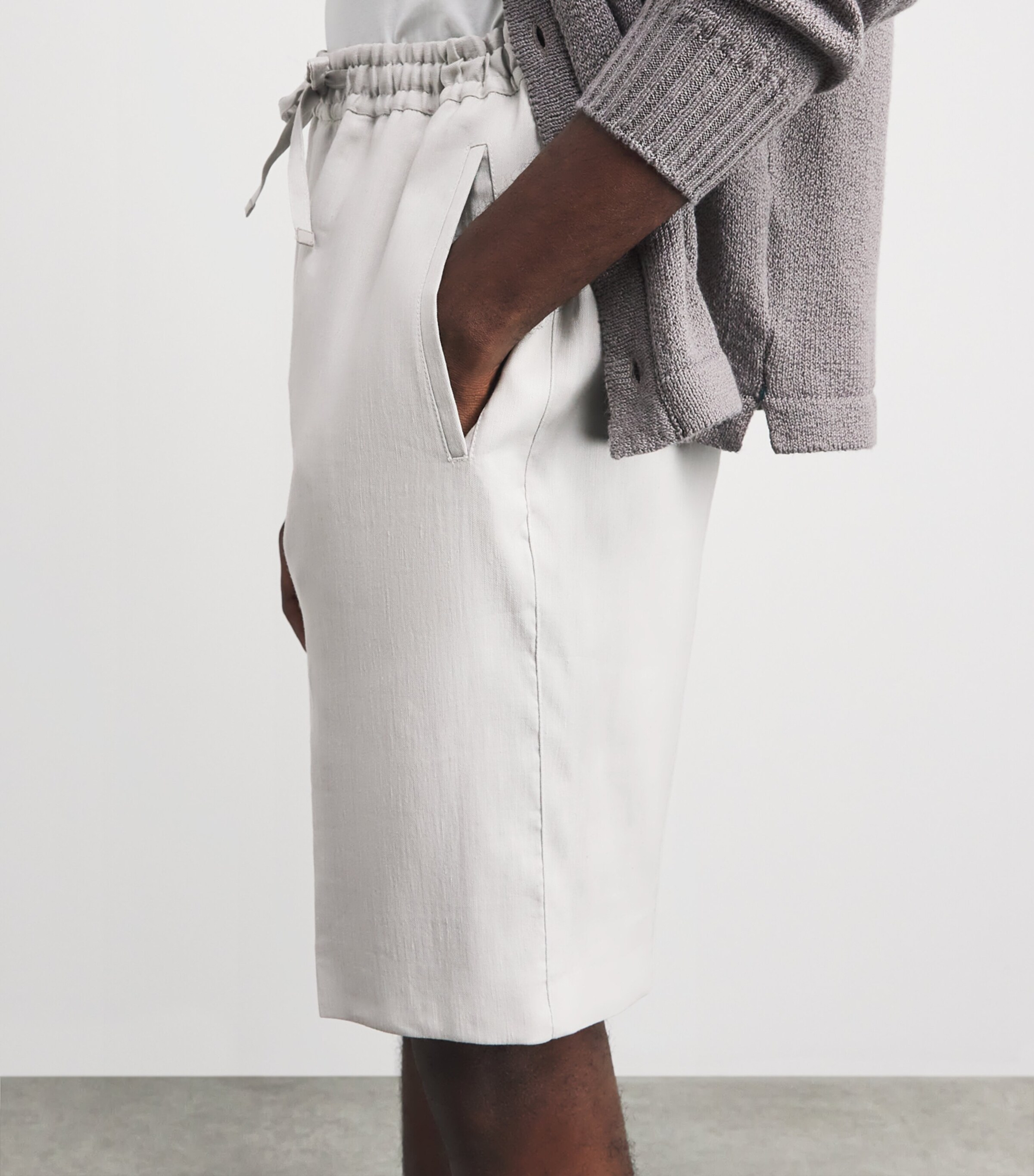 Corneliani Mens Linen-Virgin Wool-Mohair Drawstring Shorts Natural White Image 3