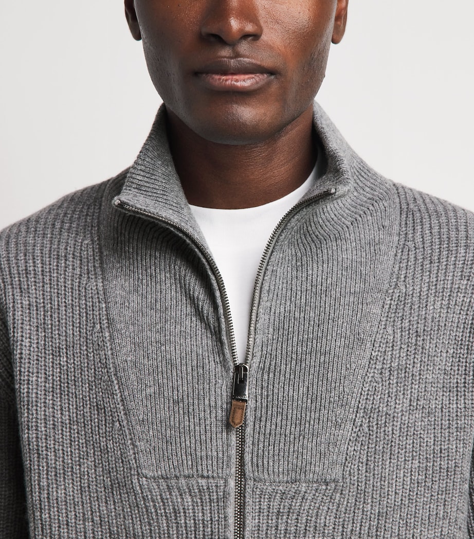 Canali Mens Wool-Cashmere High-Neck Zip-Up Cardigan Grey Image 3