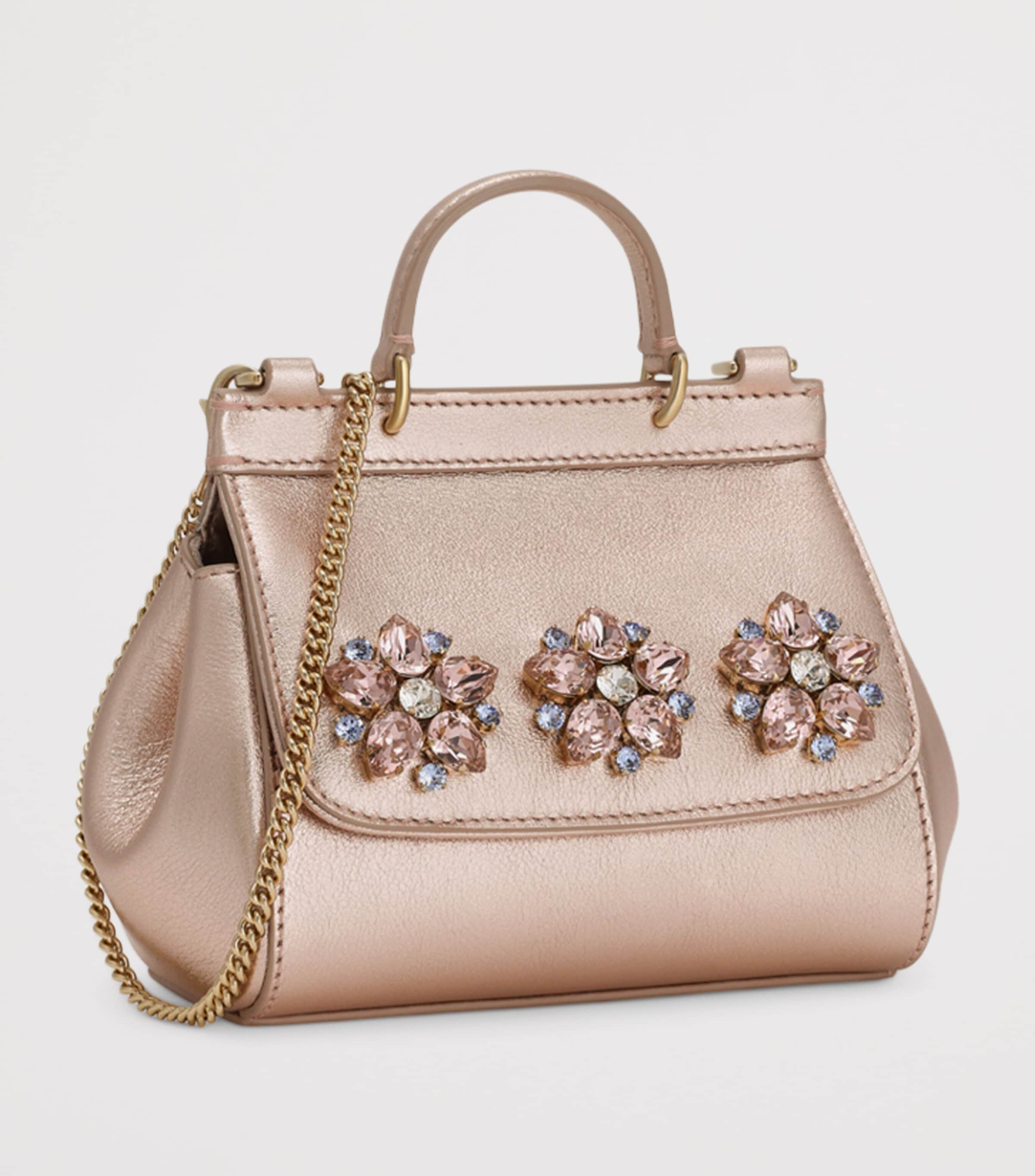 Floral-Embellished Sicily Top-Handle Bag 87534-ROSE GOLD Image 3