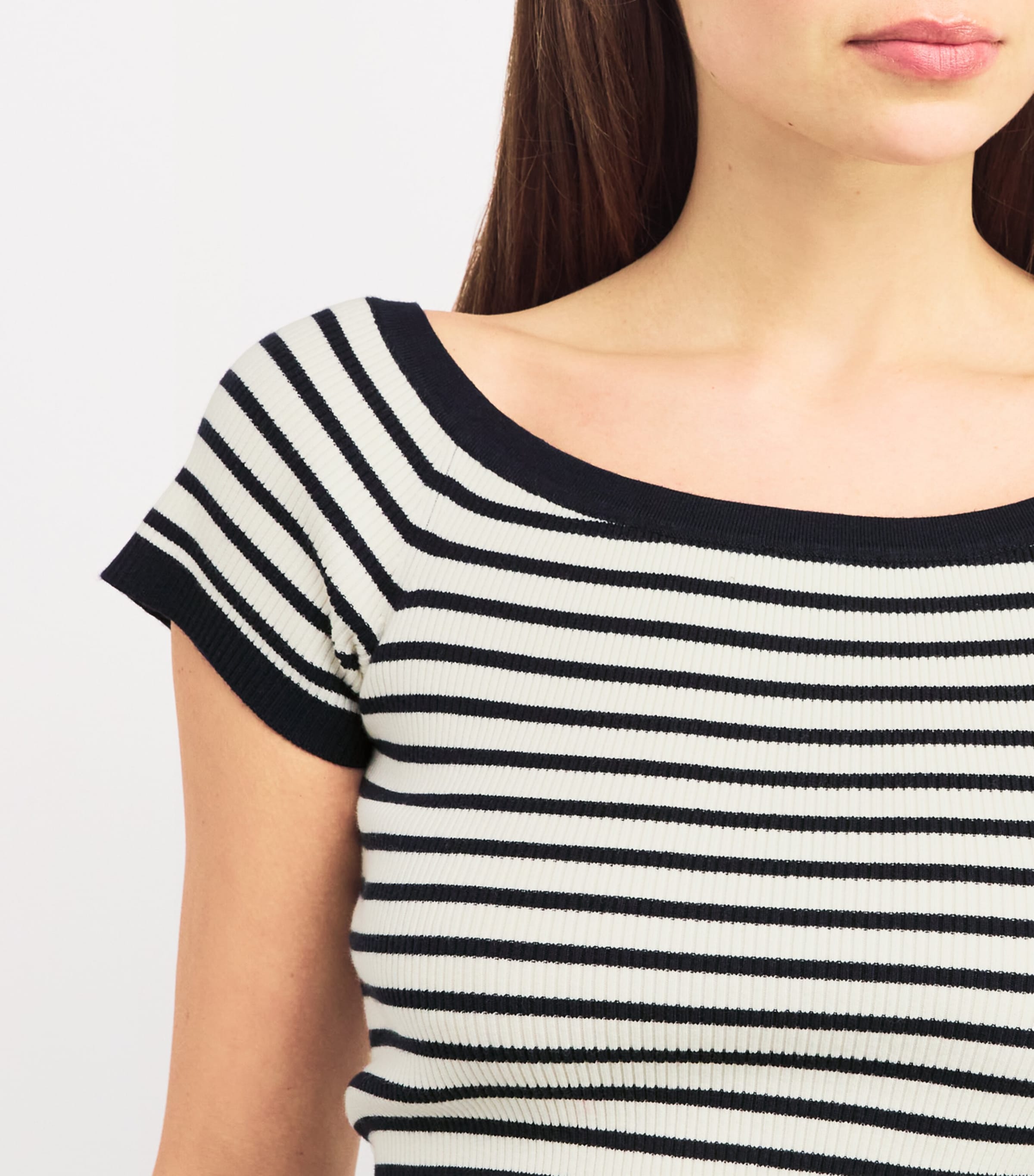 Striped Off-The-Shoulder Top NAVY / ECRU Image 6