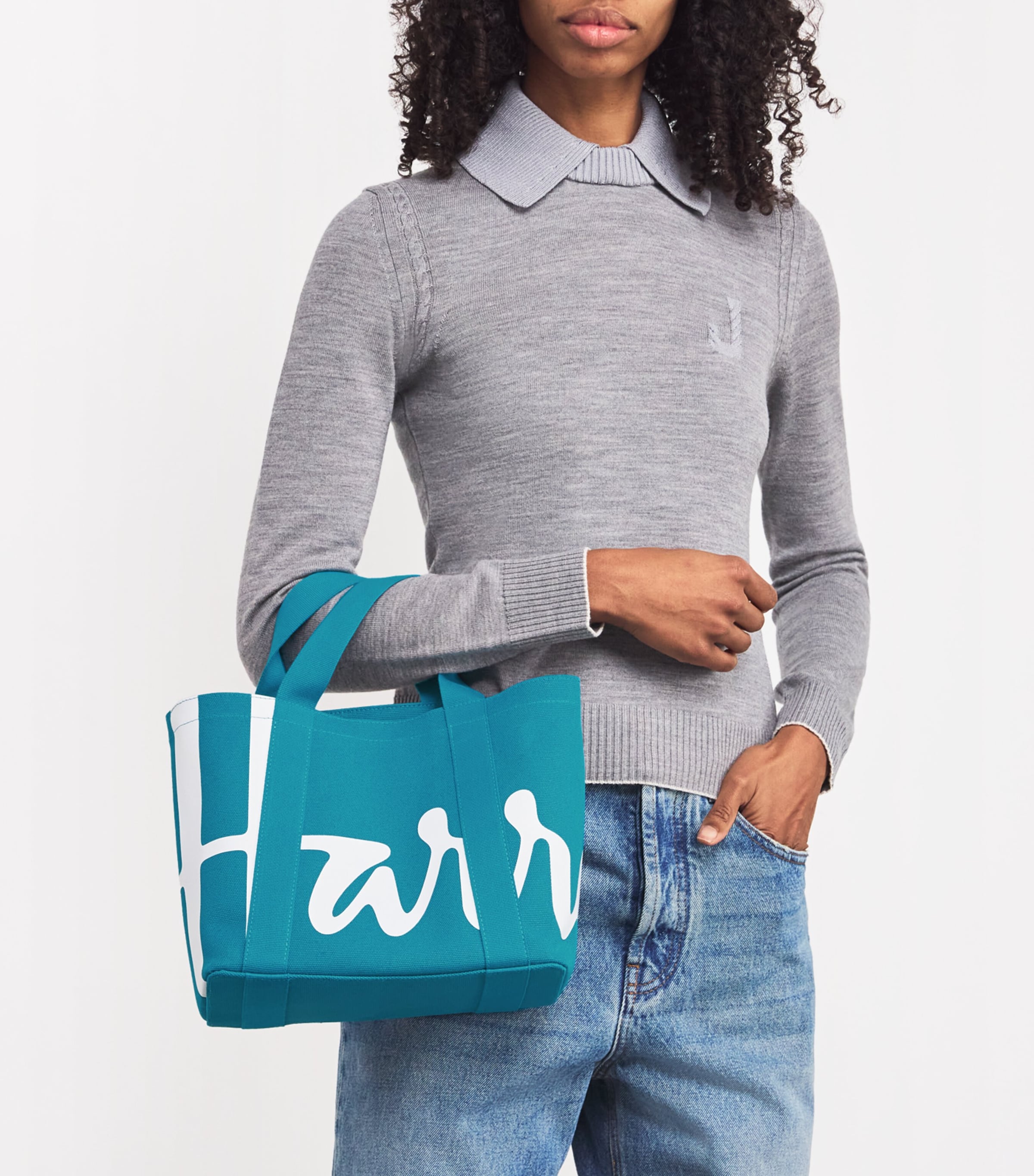 Mini Cotton Logo Tote Bag TEAL Image 2