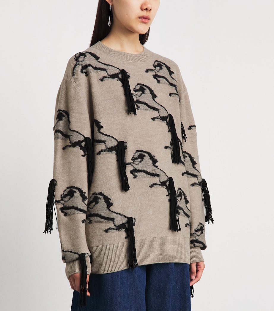 Stella McCartney Womens Virgin Wool Embroidered Horse Sweater Mist Grey/black Image 4