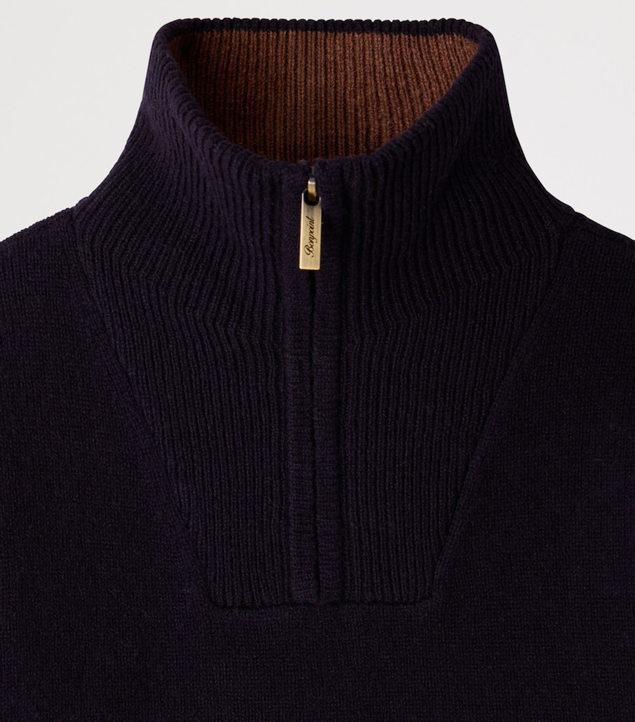 Bonpoint Wool Quarter-Zip Sweater (4-8 Years) Rayures Marine Image 3