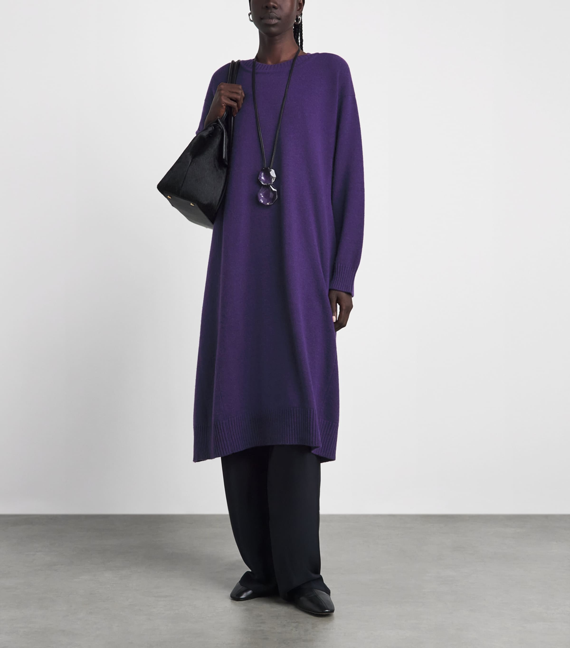 Eskandar Womens Cashmere A-Line Sweater Dress Tincture Image 2