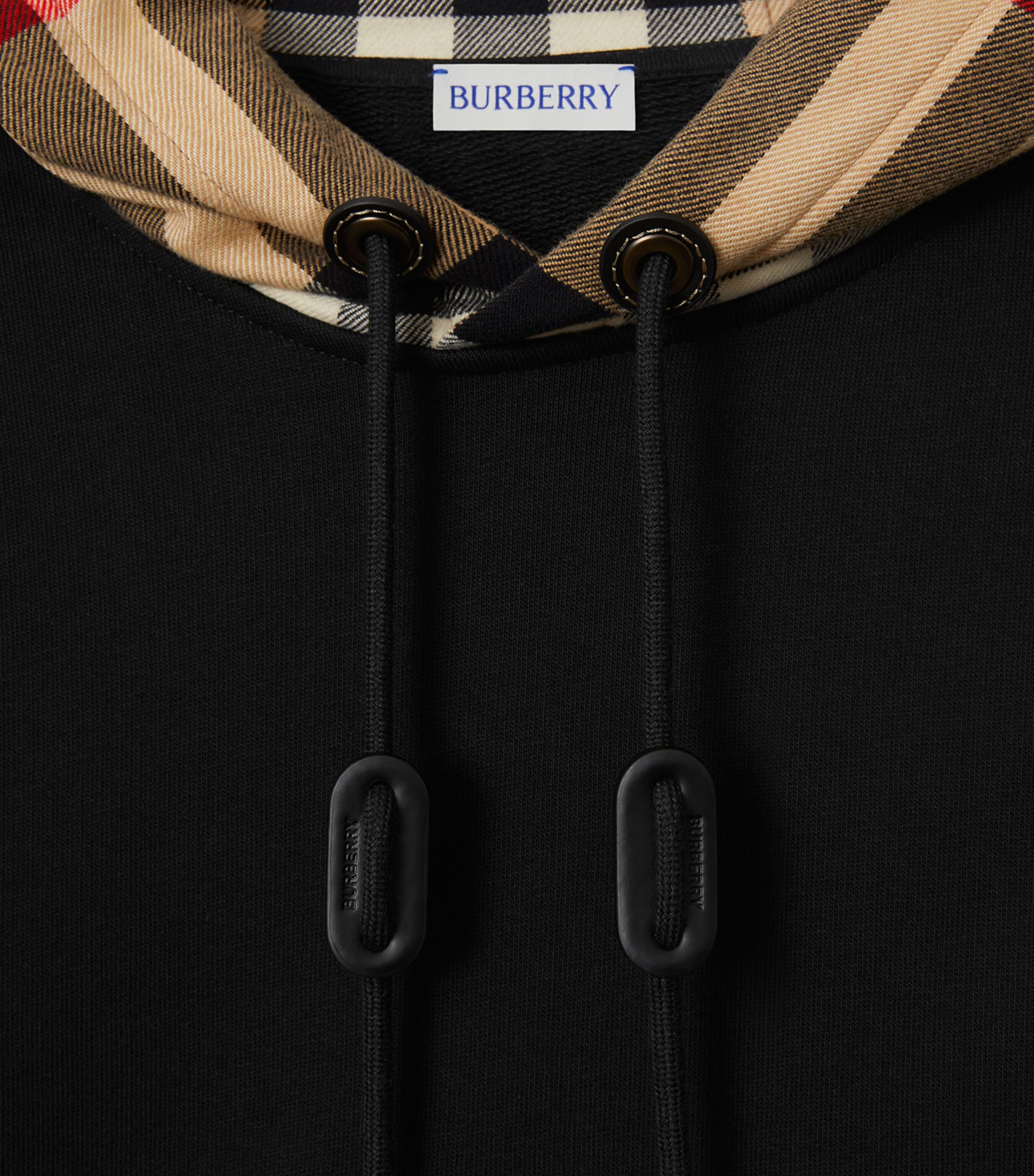 Cotton Check-Trim Hoodie BLACK Image 5