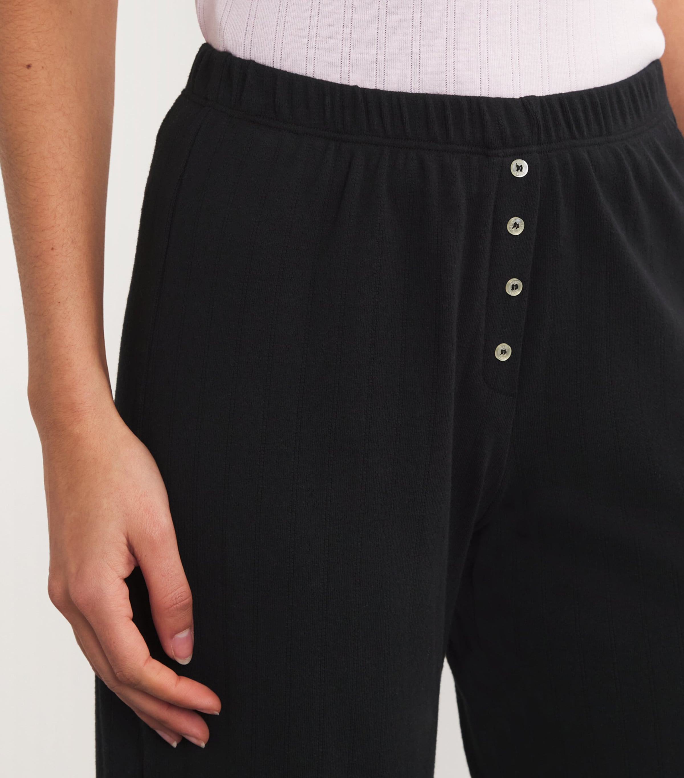Cotton Pointelle Lounge Trousers BLACK Image 6