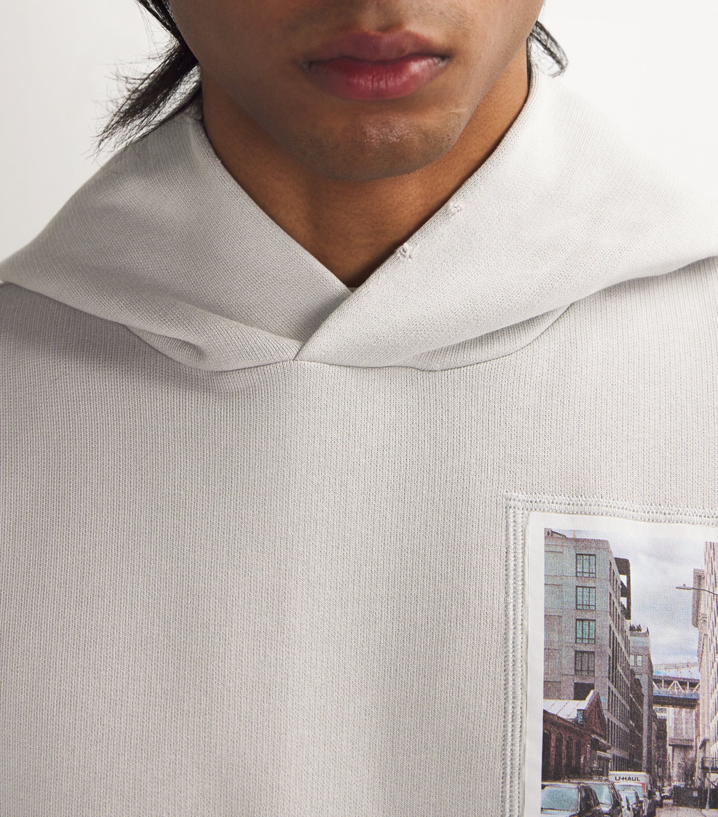 Helmut Lang Mens Cotton Postcard Print Hoodie Grey Image 6