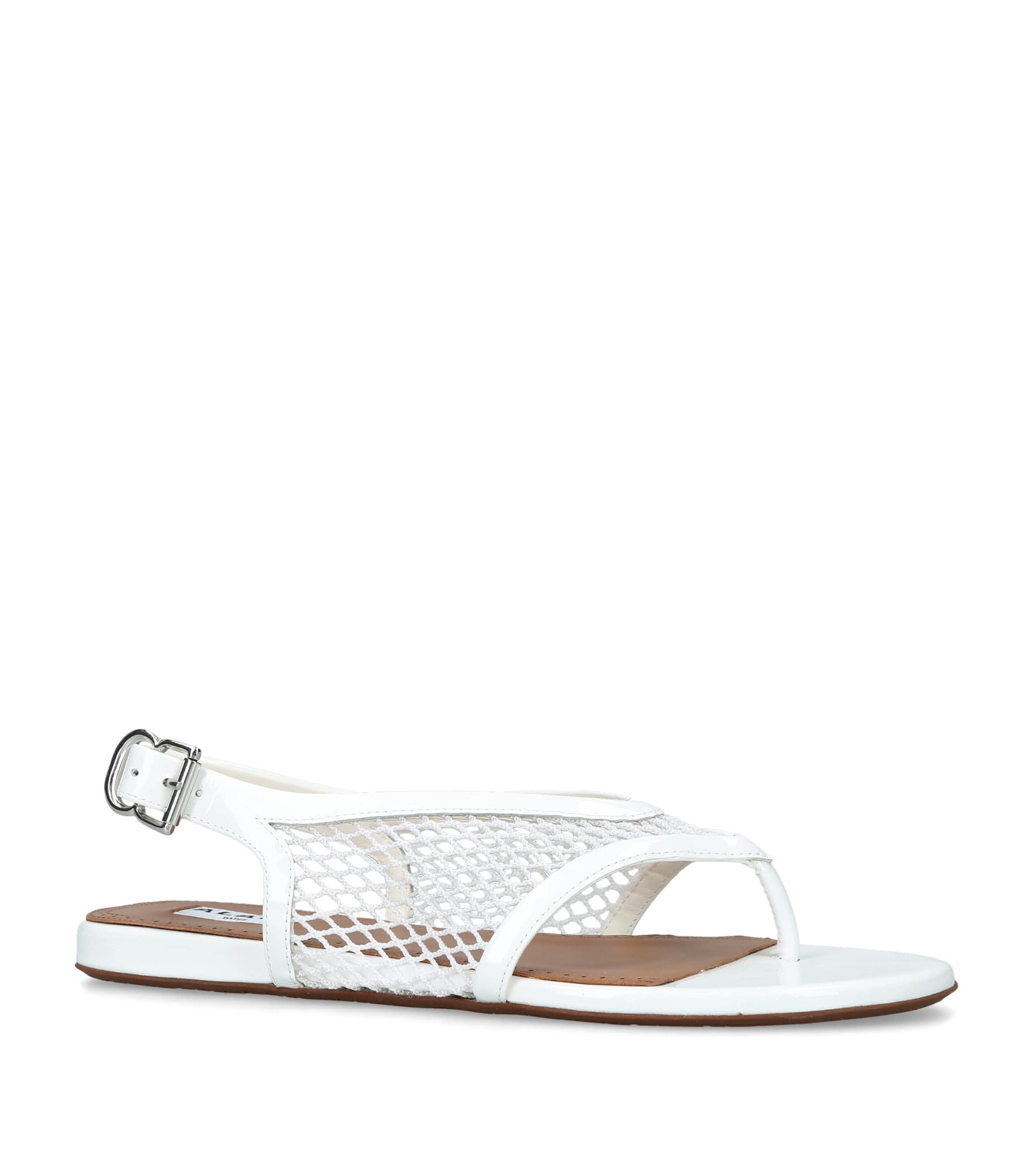 Alaïa Patent Leather Fishnet Sandals White Image 3