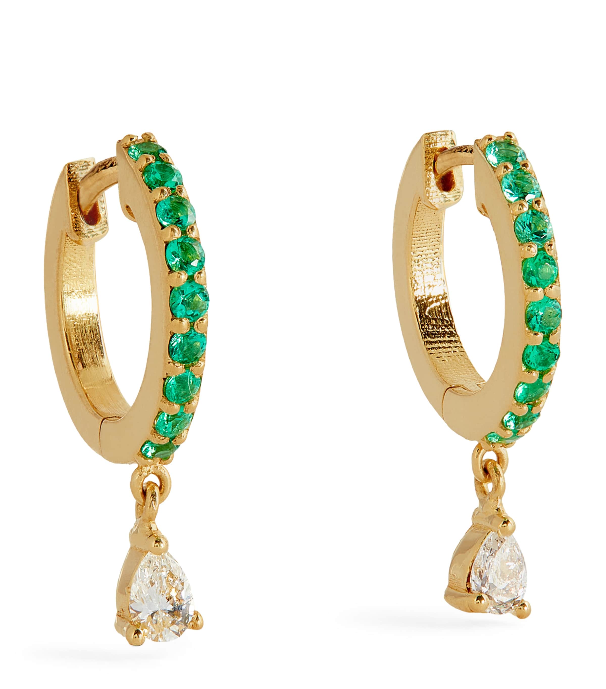 Jennifer Meyer Yellow Gold, Diamond And Emerald Huggie Earrings In Gold