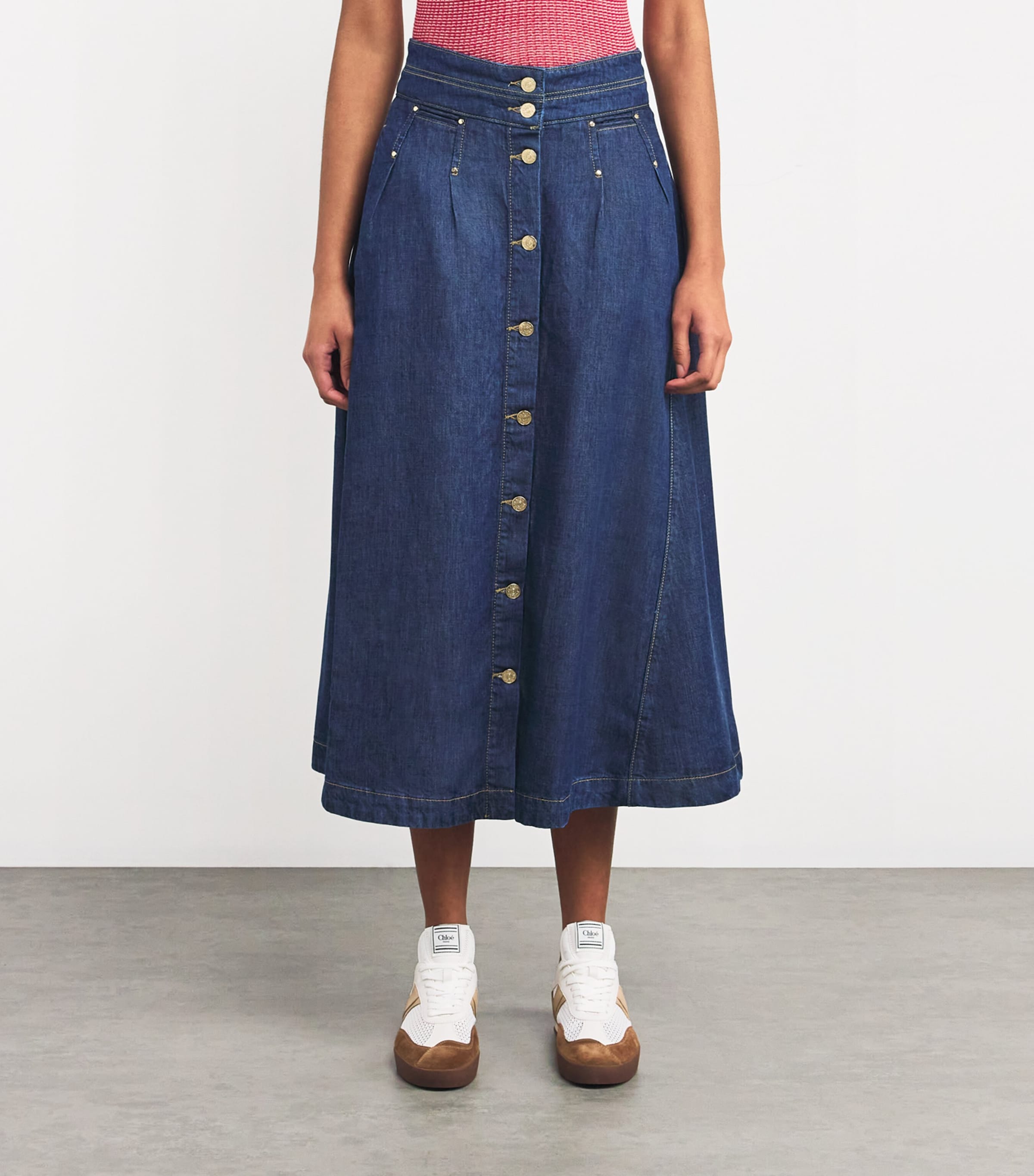 Claudie Pierlot Denim Midi Skirt | Harrods UK