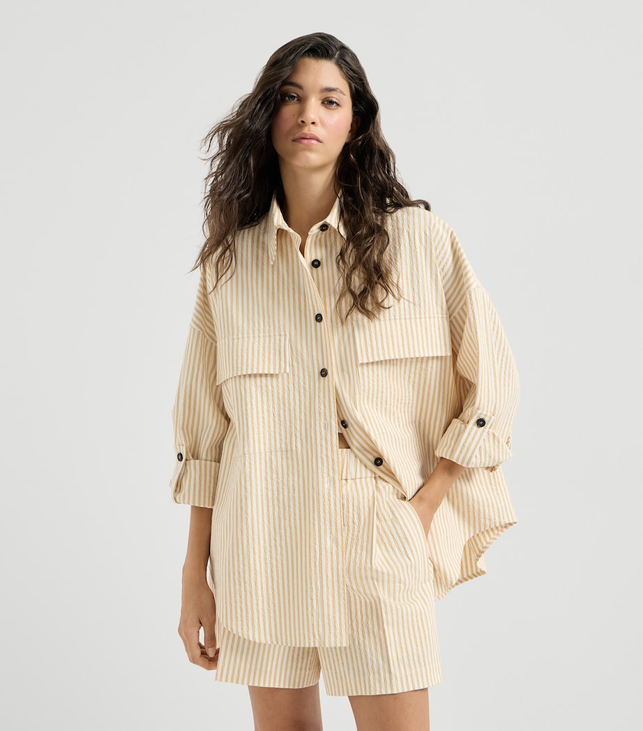 Brunello Cucinelli Womens Techno-Cotton Seersucker Stripe Shirt Image 3
