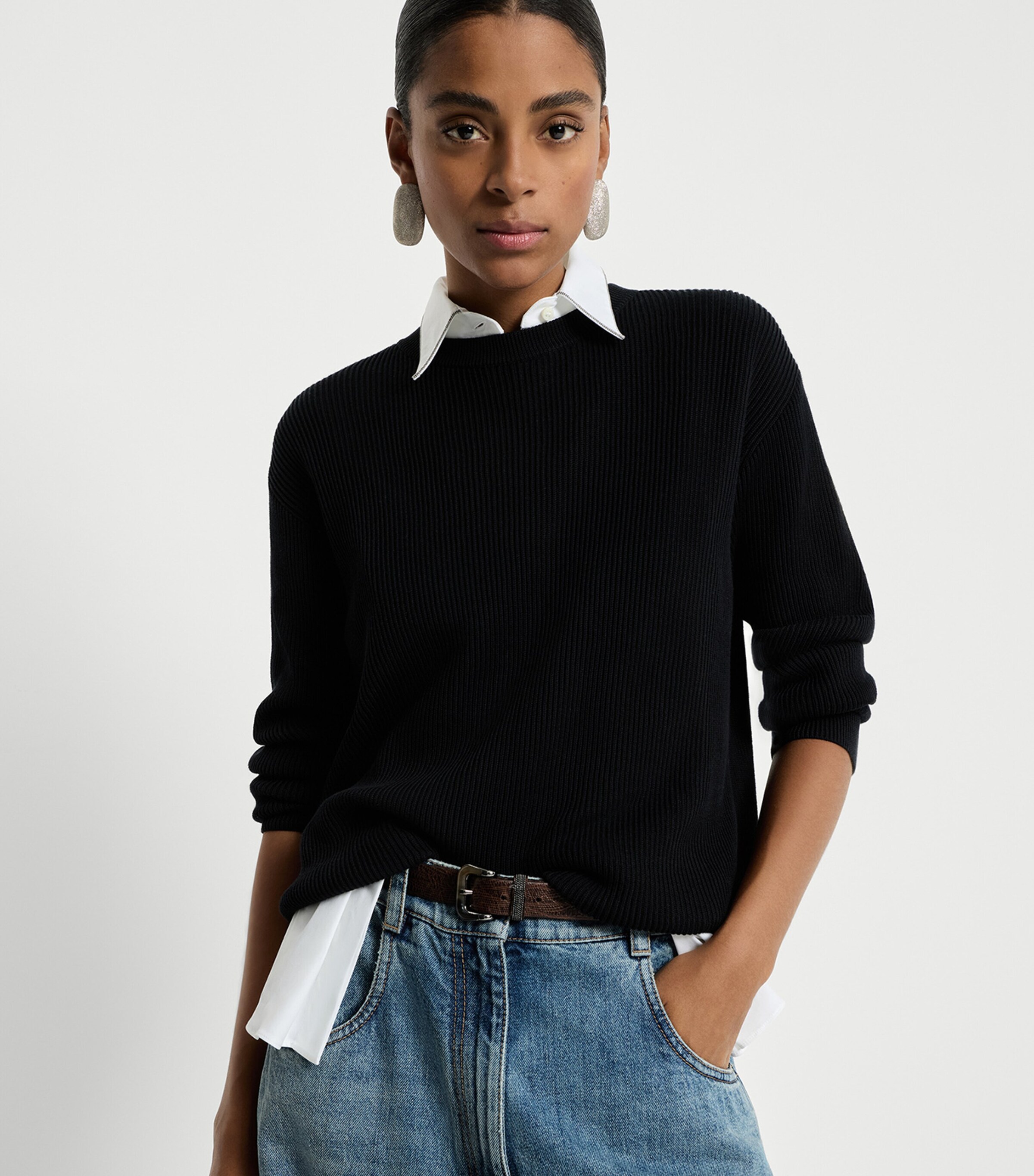 Brunello Cucinelli Womens Cotton Monili-Detail Sweater Image 3