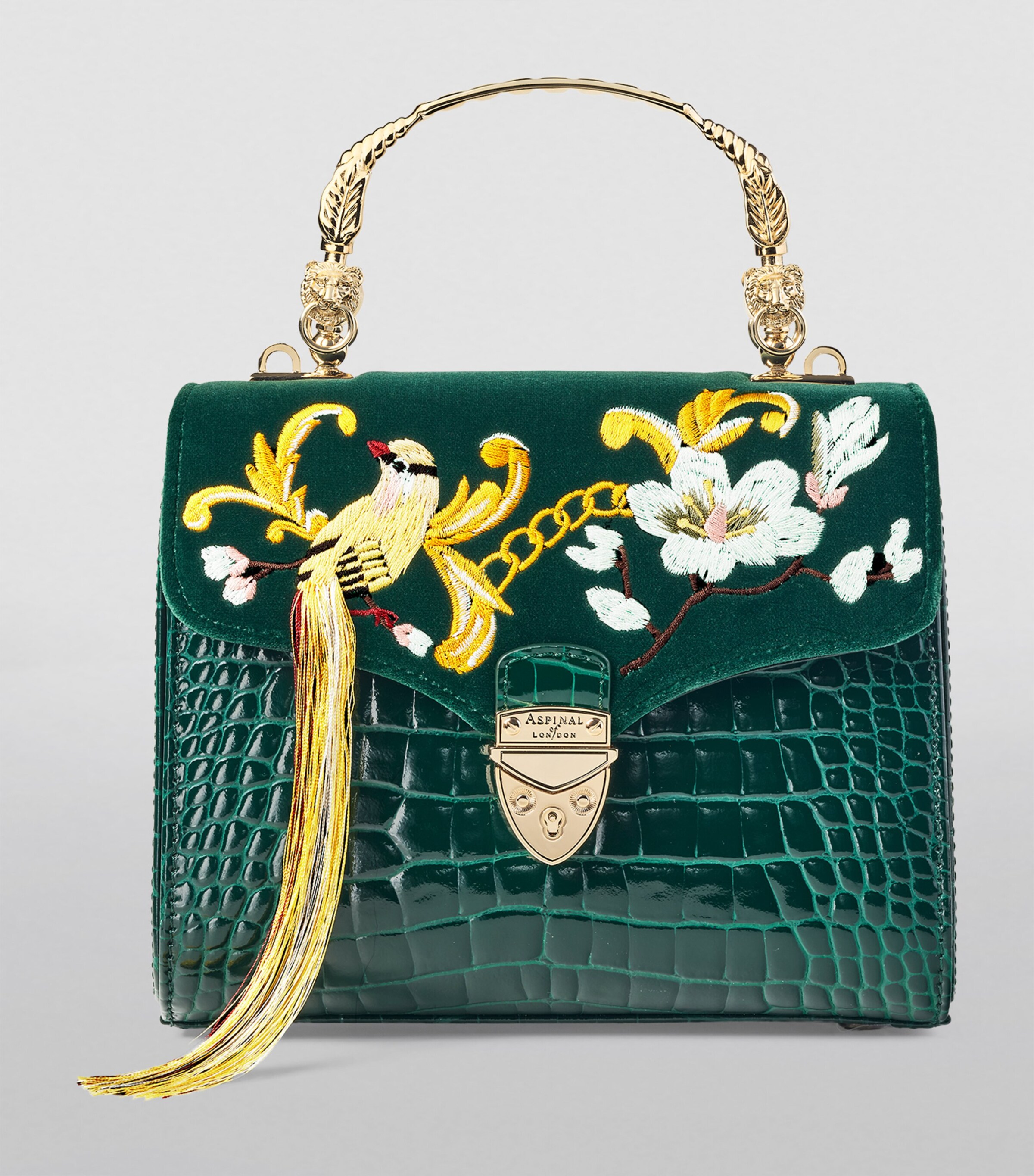 Midi Velvet Embroidered Mayfair Top-Handle Bag EVERGREEN Image 9