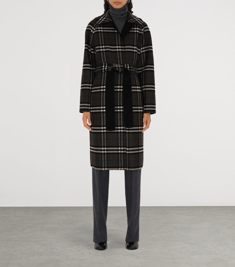 Wool Reversible Hooded Wrap Coat BLACK/SNUG IP CHECK Image 5