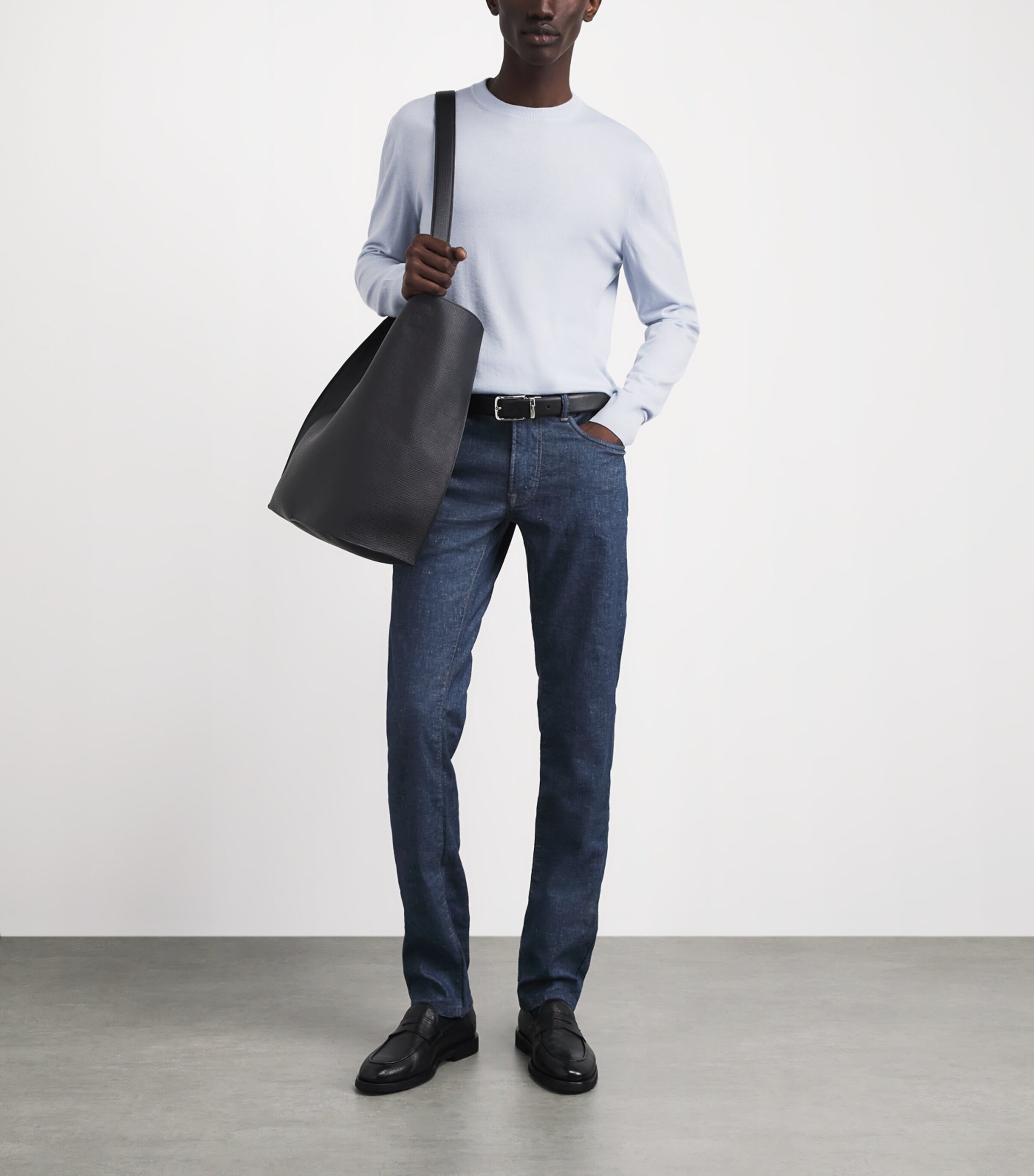 Agnona Mens Cashmere Rasato Sweater Light Blu Bleach Image 2