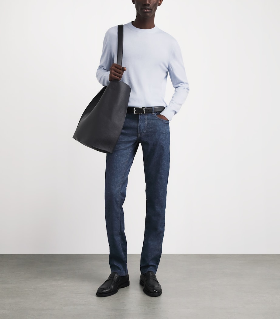 Agnona Mens Cashmere Rasato Sweater Light Blu Bleach Image 2